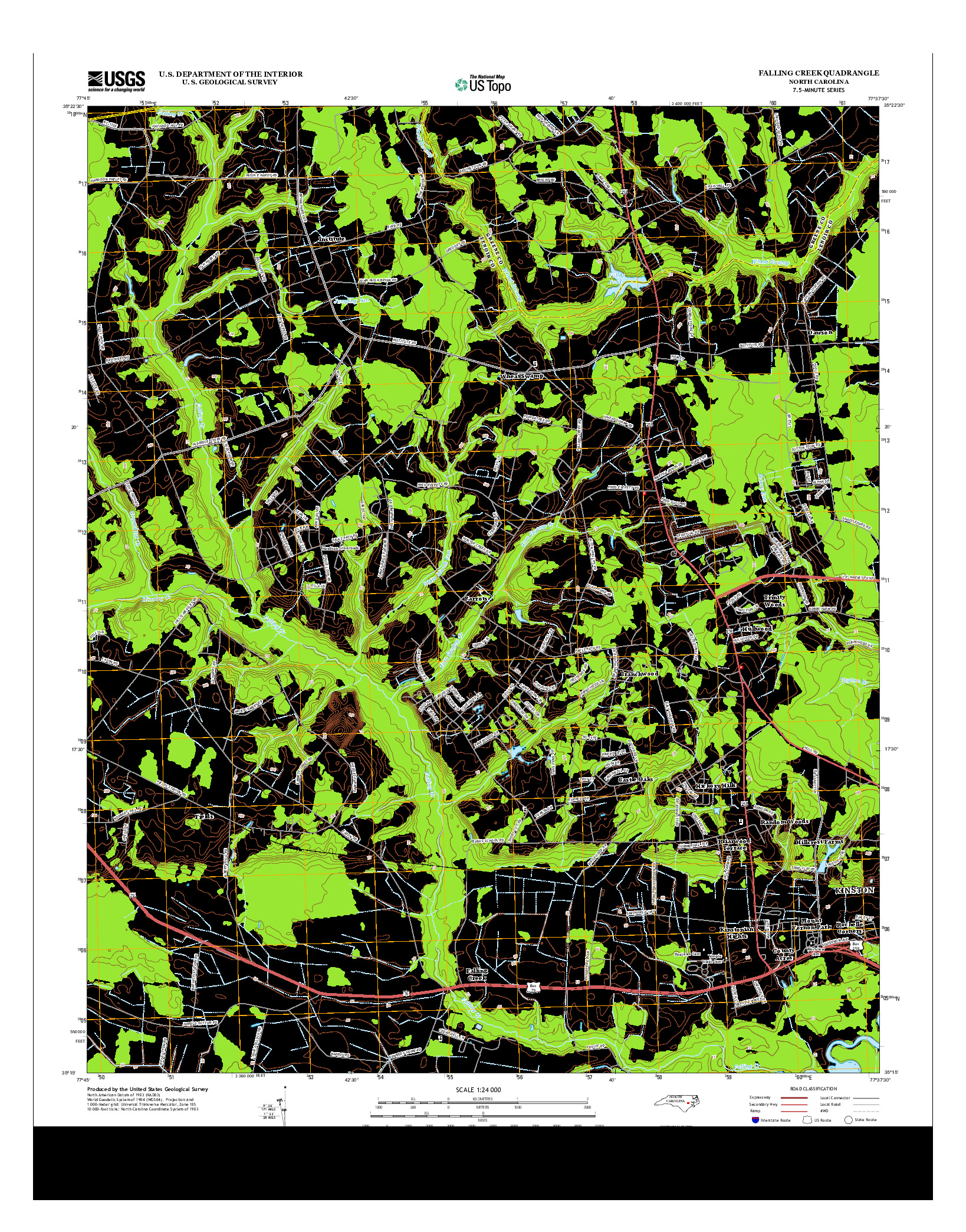 USGS US TOPO 7.5-MINUTE MAP FOR FALLING CREEK, NC 2013