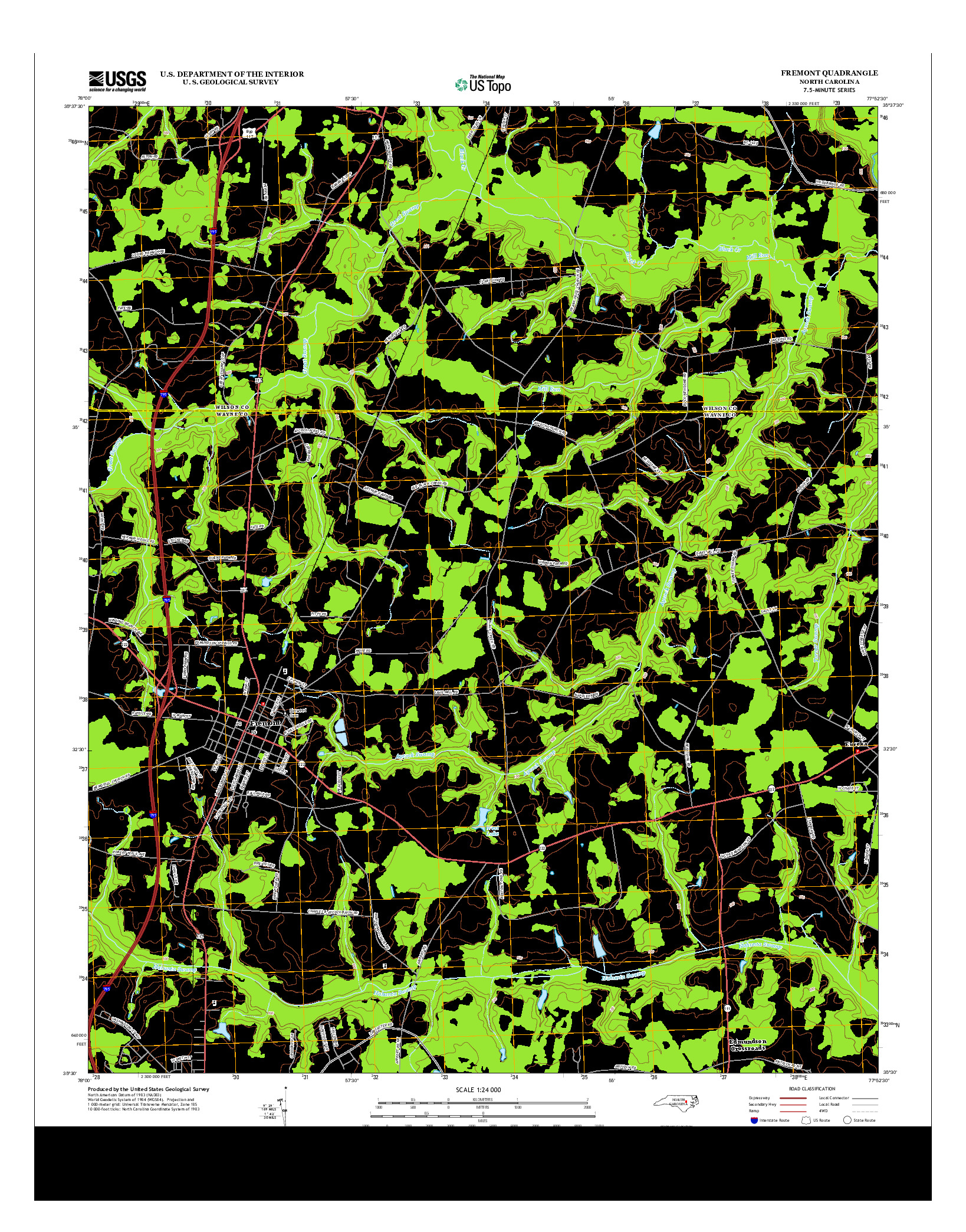 USGS US TOPO 7.5-MINUTE MAP FOR FREMONT, NC 2013