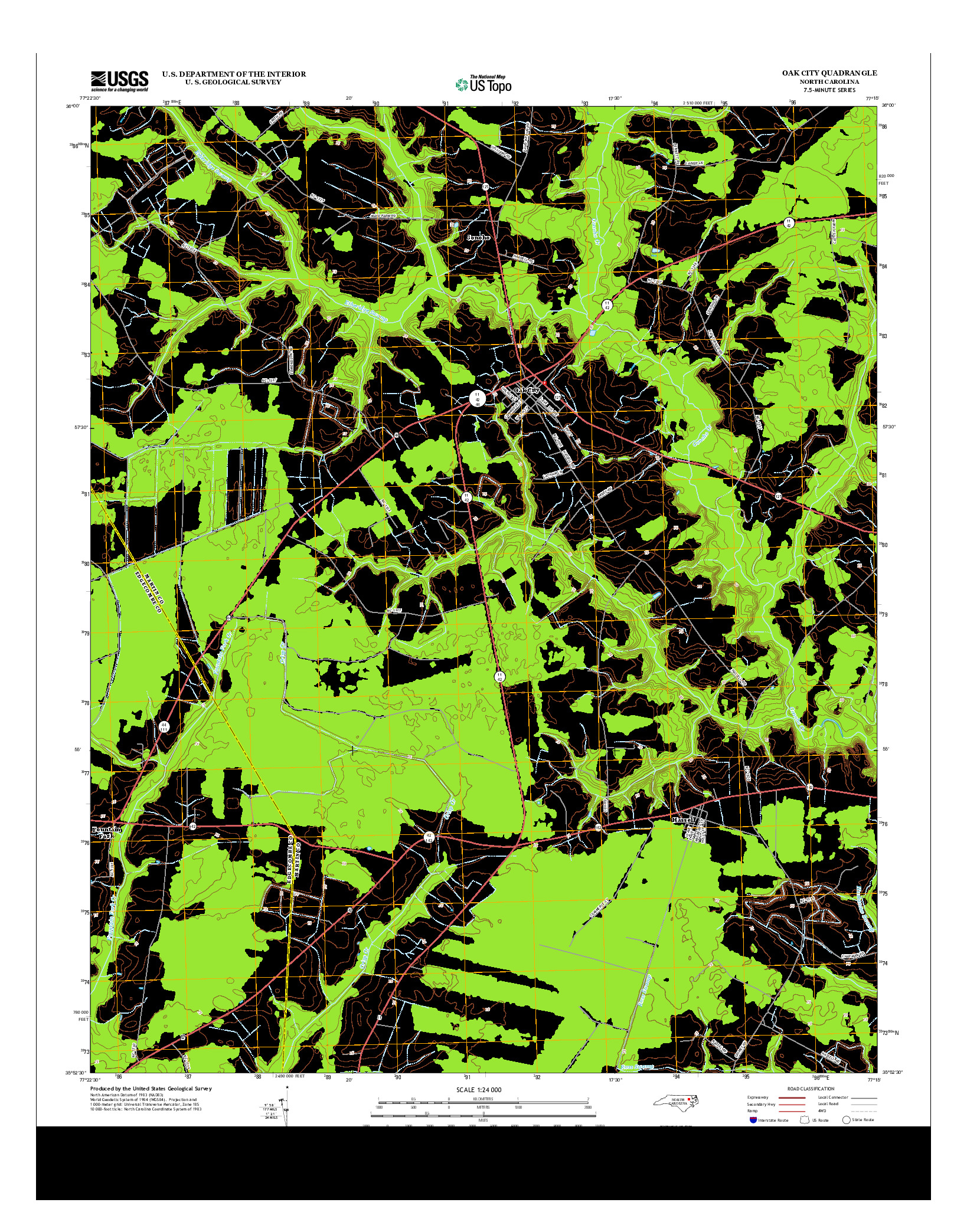 USGS US TOPO 7.5-MINUTE MAP FOR OAK CITY, NC 2013