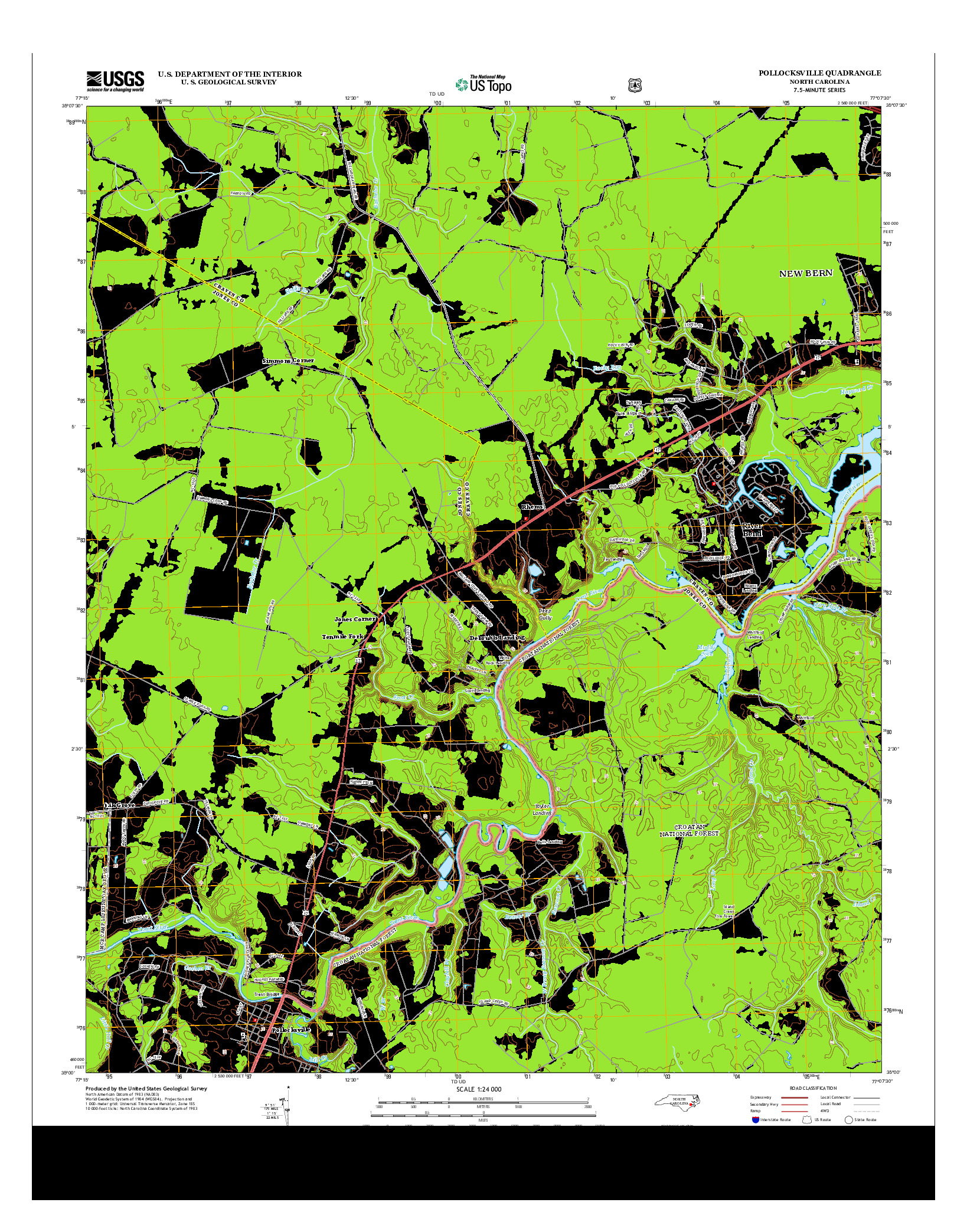USGS US TOPO 7.5-MINUTE MAP FOR POLLOCKSVILLE, NC 2013