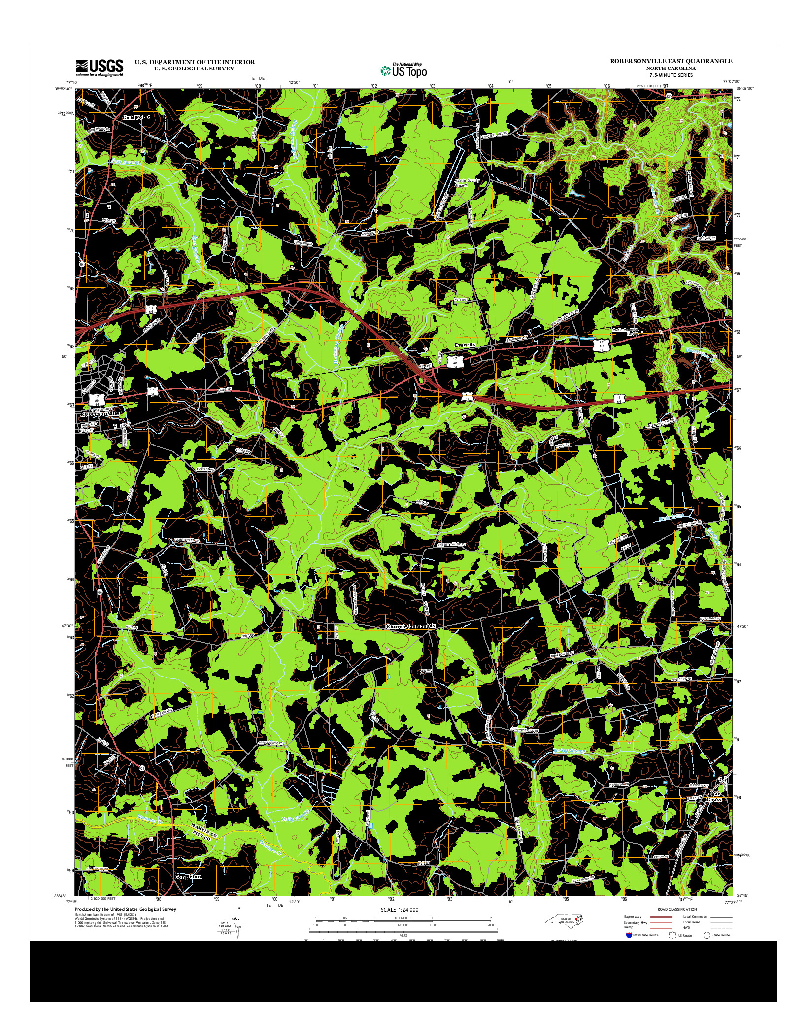 USGS US TOPO 7.5-MINUTE MAP FOR ROBERSONVILLE EAST, NC 2013