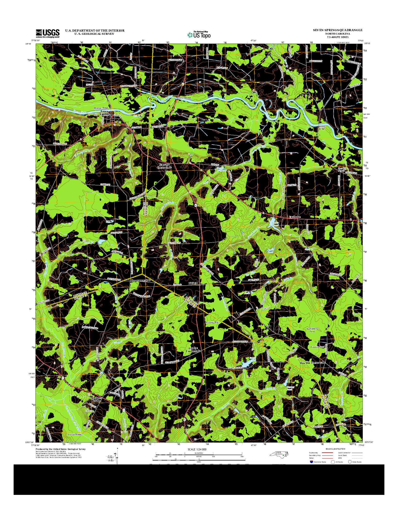 USGS US TOPO 7.5-MINUTE MAP FOR SEVEN SPRINGS, NC 2013