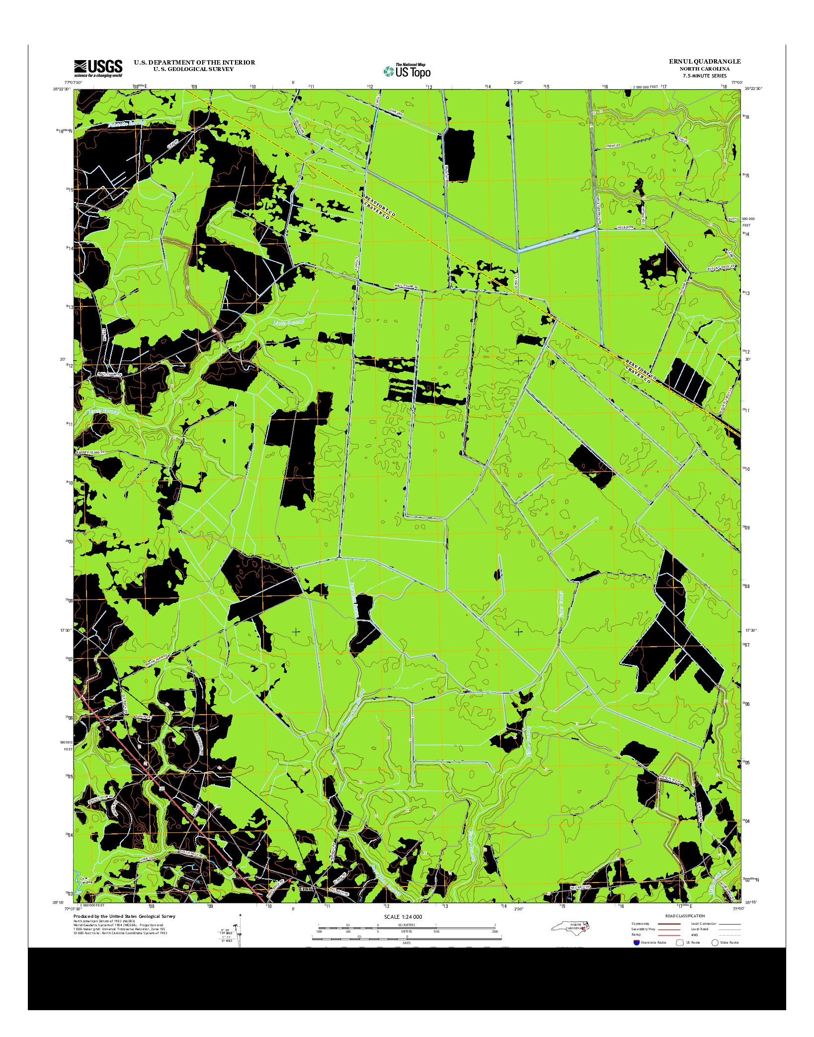 USGS US TOPO 7.5-MINUTE MAP FOR ERNUL, NC 2013