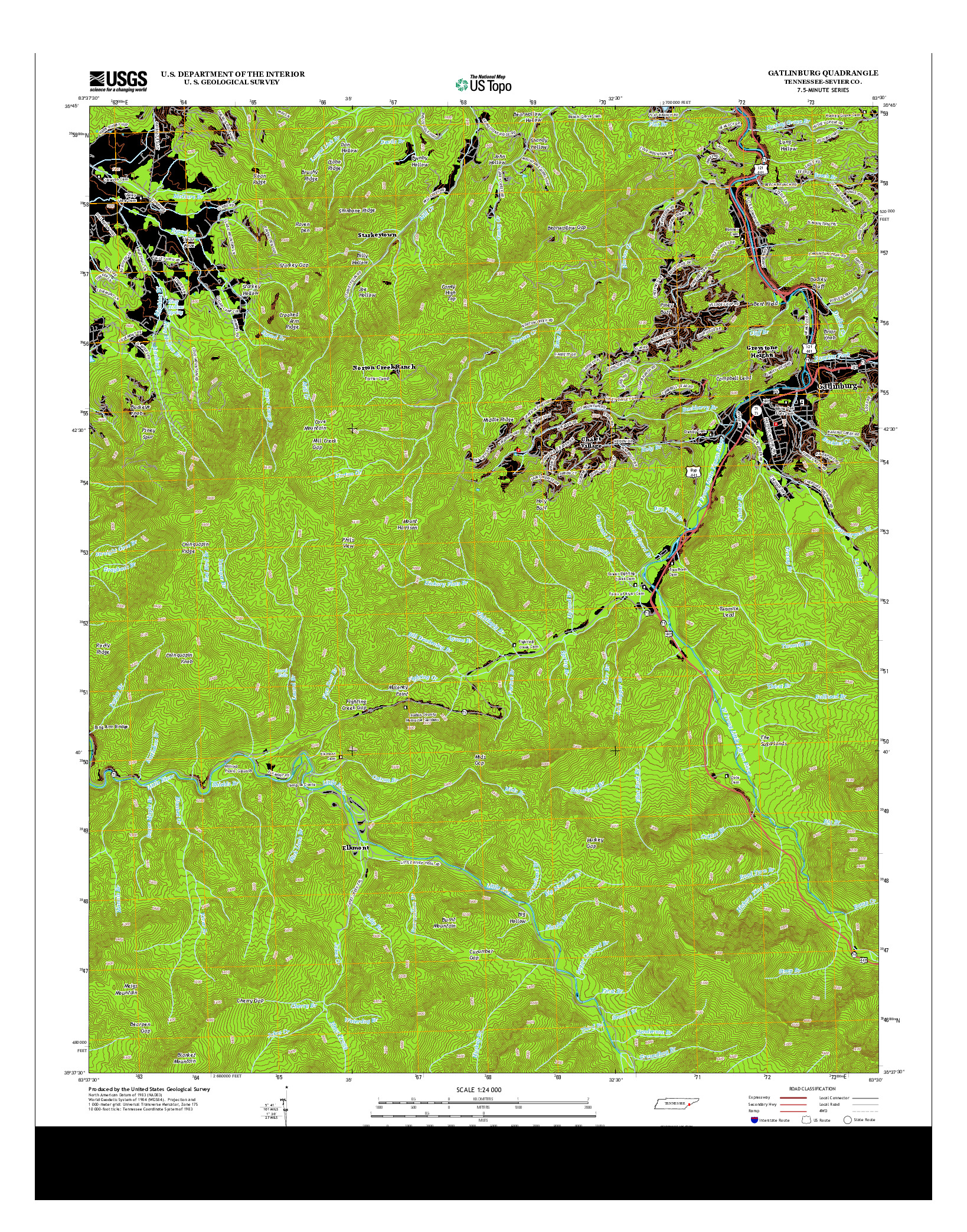 USGS US TOPO 7.5-MINUTE MAP FOR GATLINBURG, TN 2013