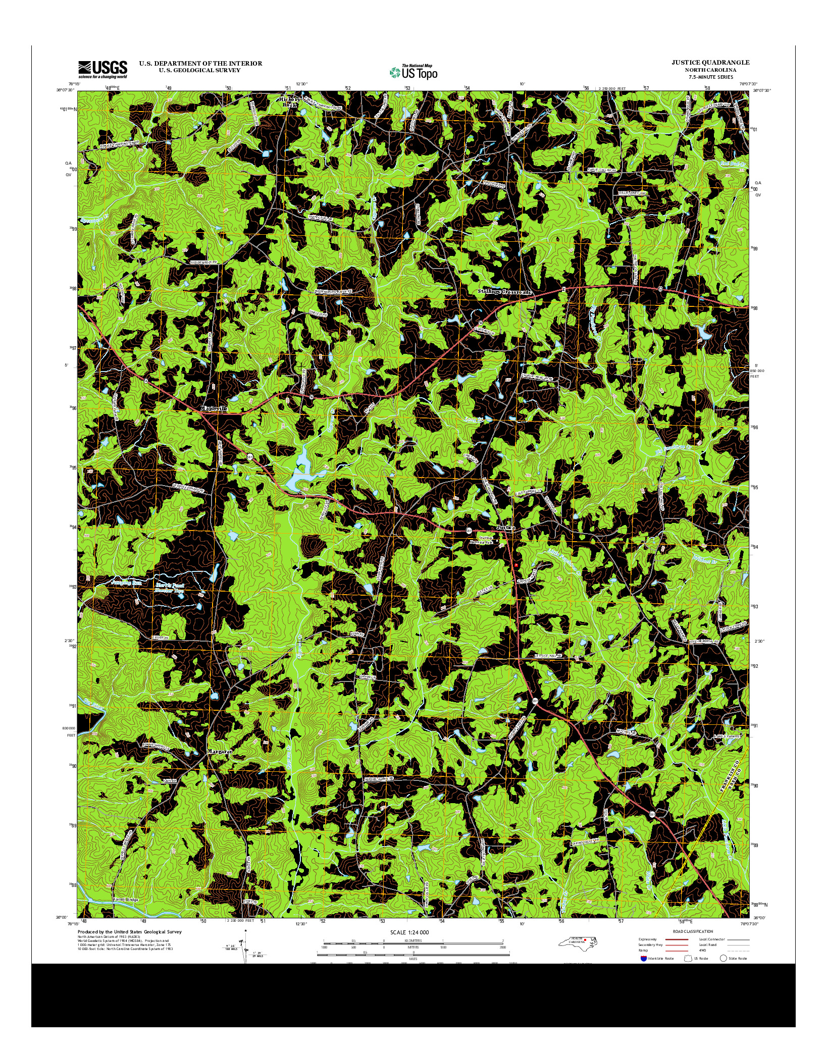 USGS US TOPO 7.5-MINUTE MAP FOR JUSTICE, NC 2013