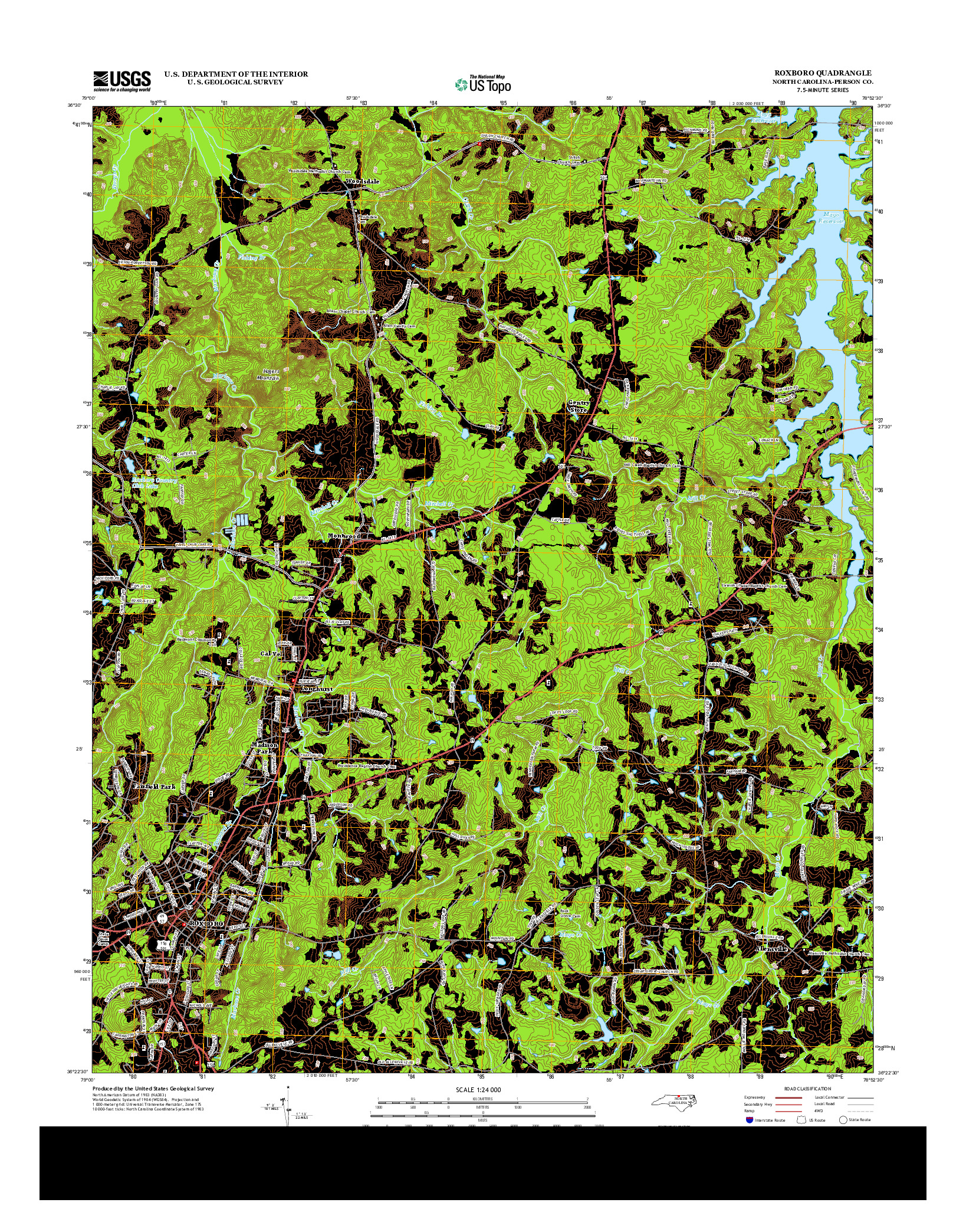 USGS US TOPO 7.5-MINUTE MAP FOR ROXBORO, NC 2013