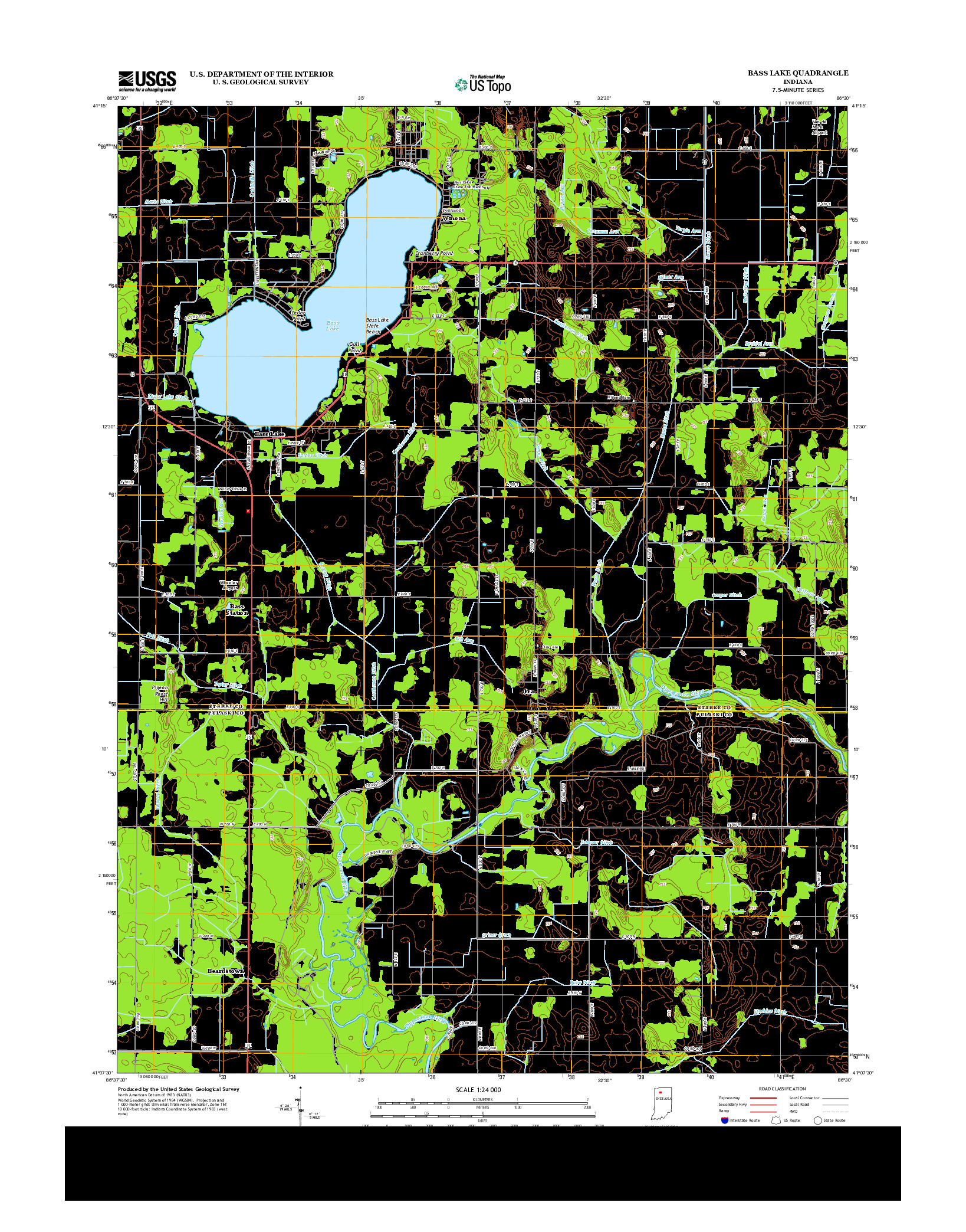 USGS US TOPO 7.5-MINUTE MAP FOR BASS LAKE, IN 2013