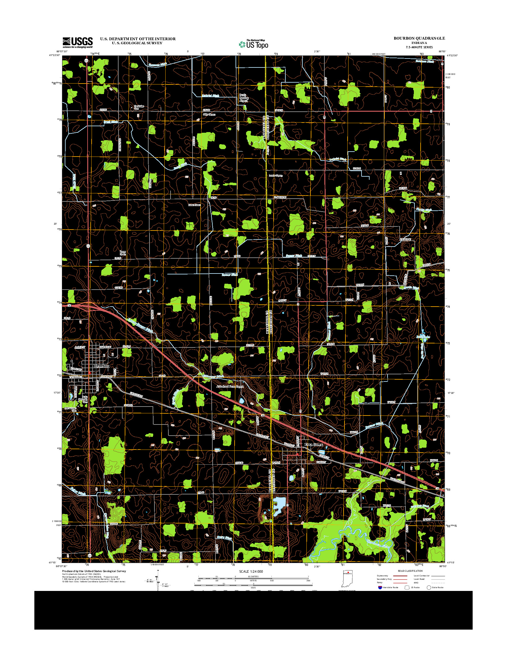 USGS US TOPO 7.5-MINUTE MAP FOR BOURBON, IN 2013