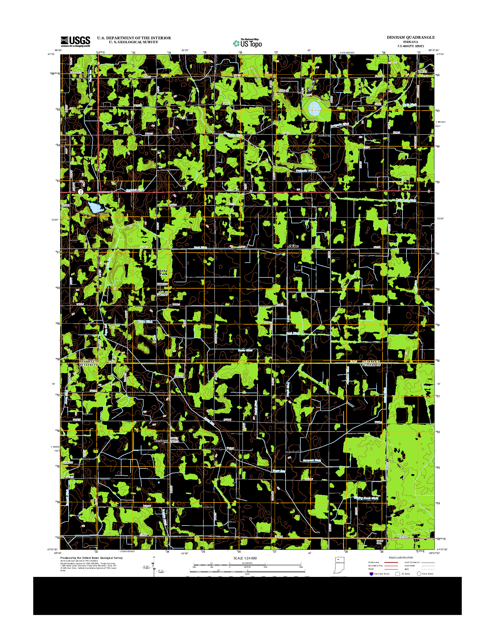 USGS US TOPO 7.5-MINUTE MAP FOR DENHAM, IN 2013