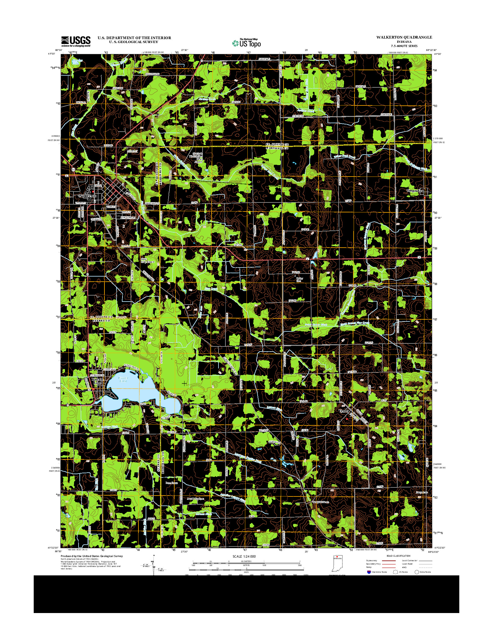 USGS US TOPO 7.5-MINUTE MAP FOR WALKERTON, IN 2013