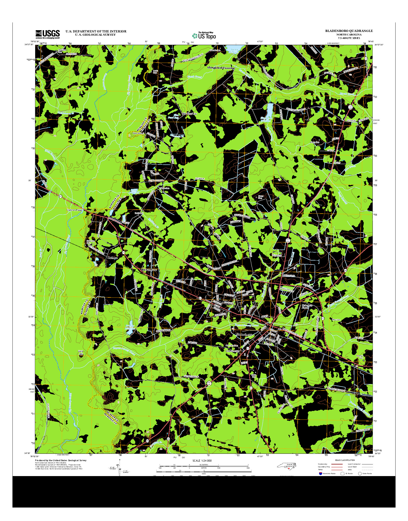 USGS US TOPO 7.5-MINUTE MAP FOR BLADENBORO, NC 2013