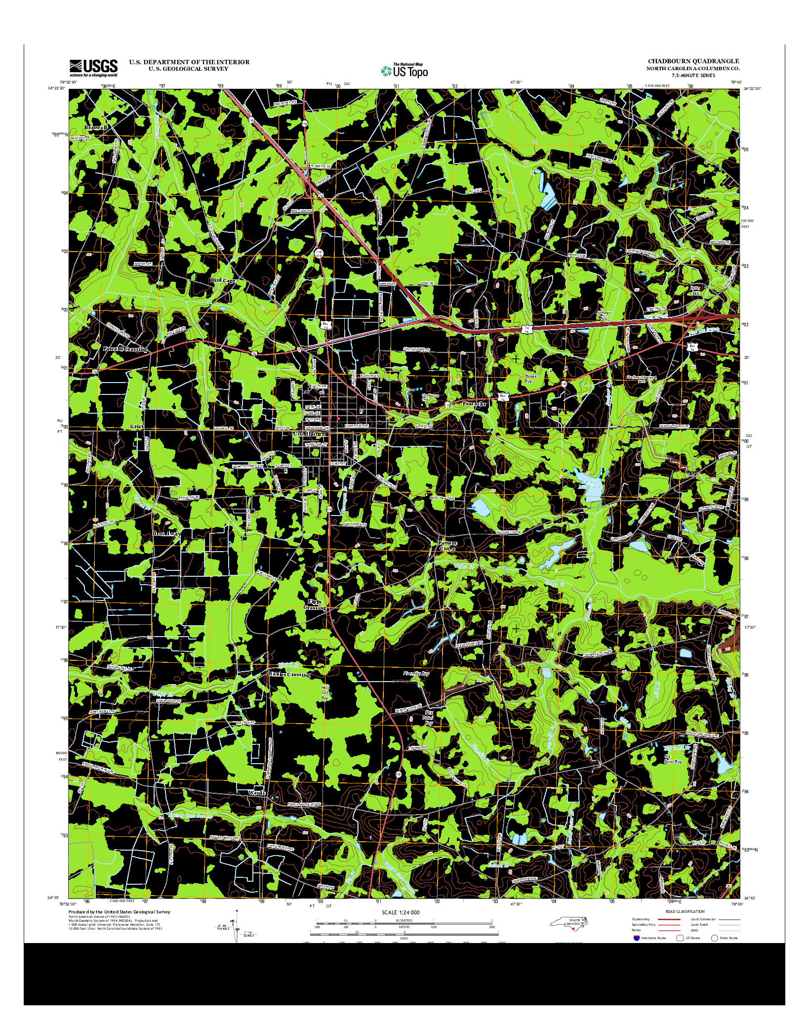 USGS US TOPO 7.5-MINUTE MAP FOR CHADBOURN, NC 2013