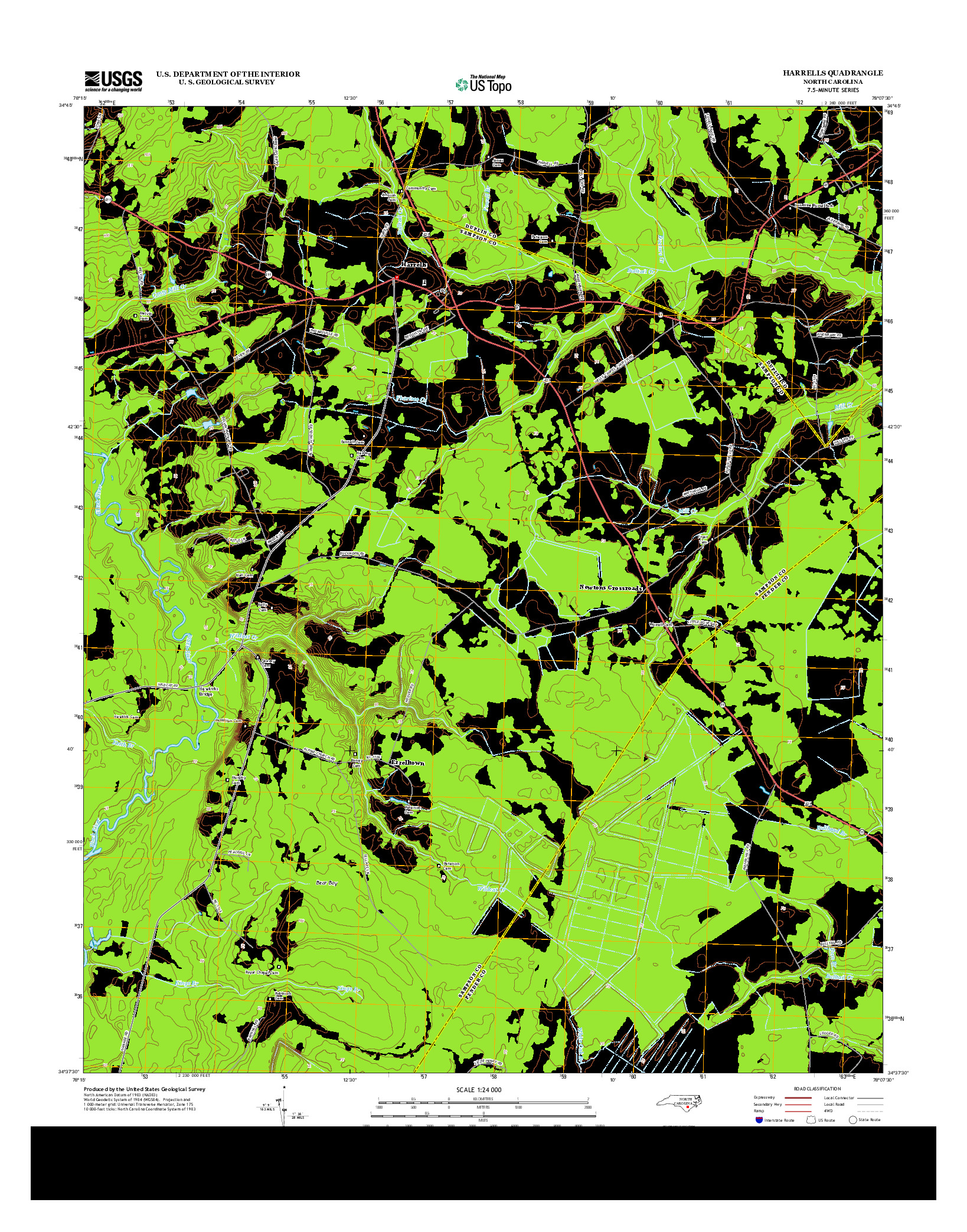 USGS US TOPO 7.5-MINUTE MAP FOR HARRELLS, NC 2013