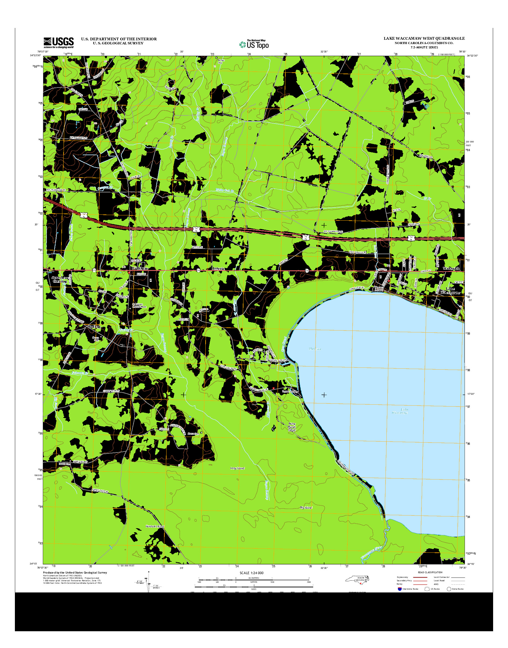USGS US TOPO 7.5-MINUTE MAP FOR LAKE WACCAMAW WEST, NC 2013