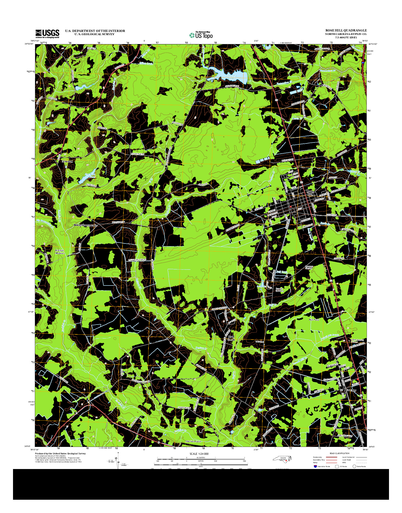USGS US TOPO 7.5-MINUTE MAP FOR ROSE HILL, NC 2013