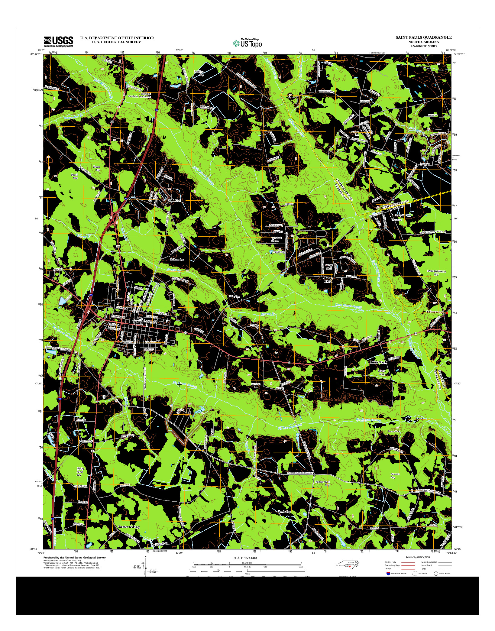 USGS US TOPO 7.5-MINUTE MAP FOR SAINT PAULS, NC 2013