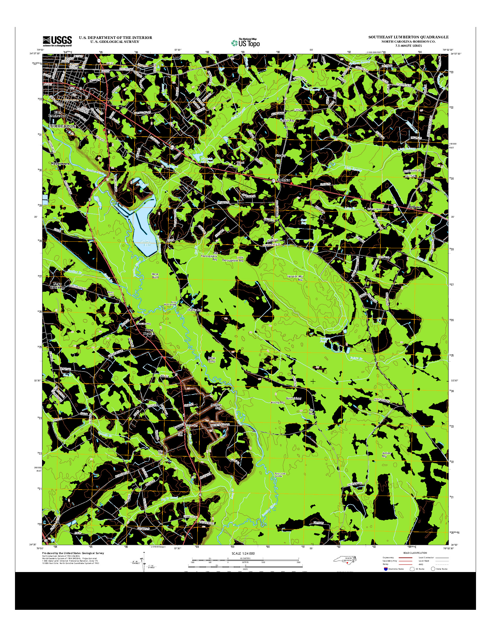 USGS US TOPO 7.5-MINUTE MAP FOR SOUTHEAST LUMBERTON, NC 2013