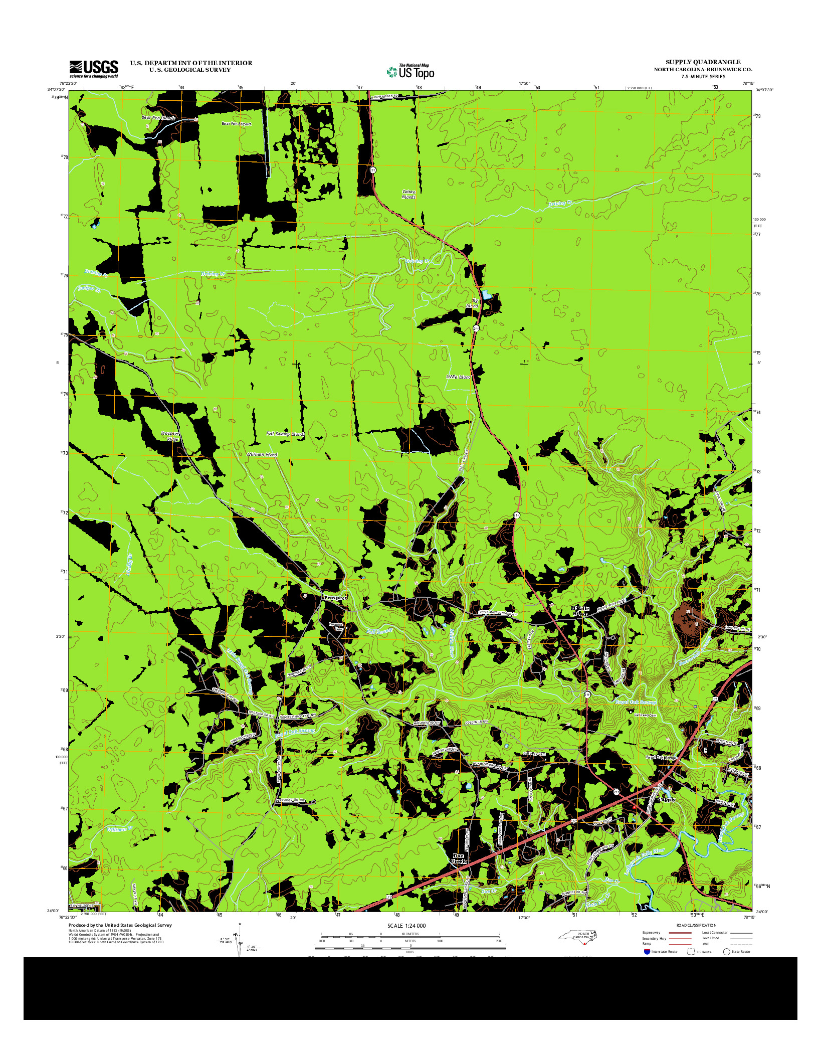 USGS US TOPO 7.5-MINUTE MAP FOR SUPPLY, NC 2013