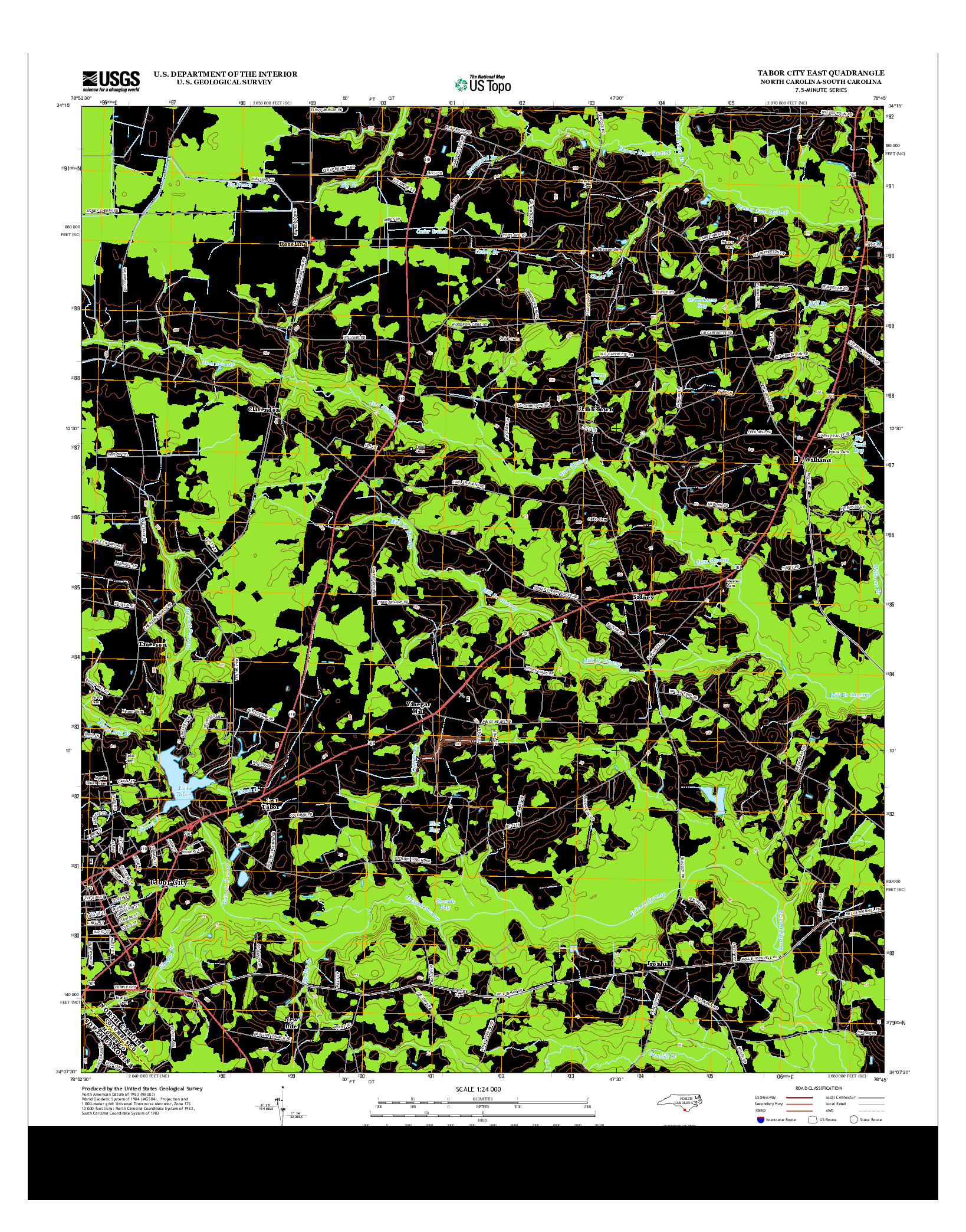 USGS US TOPO 7.5-MINUTE MAP FOR TABOR CITY EAST, NC-SC 2013