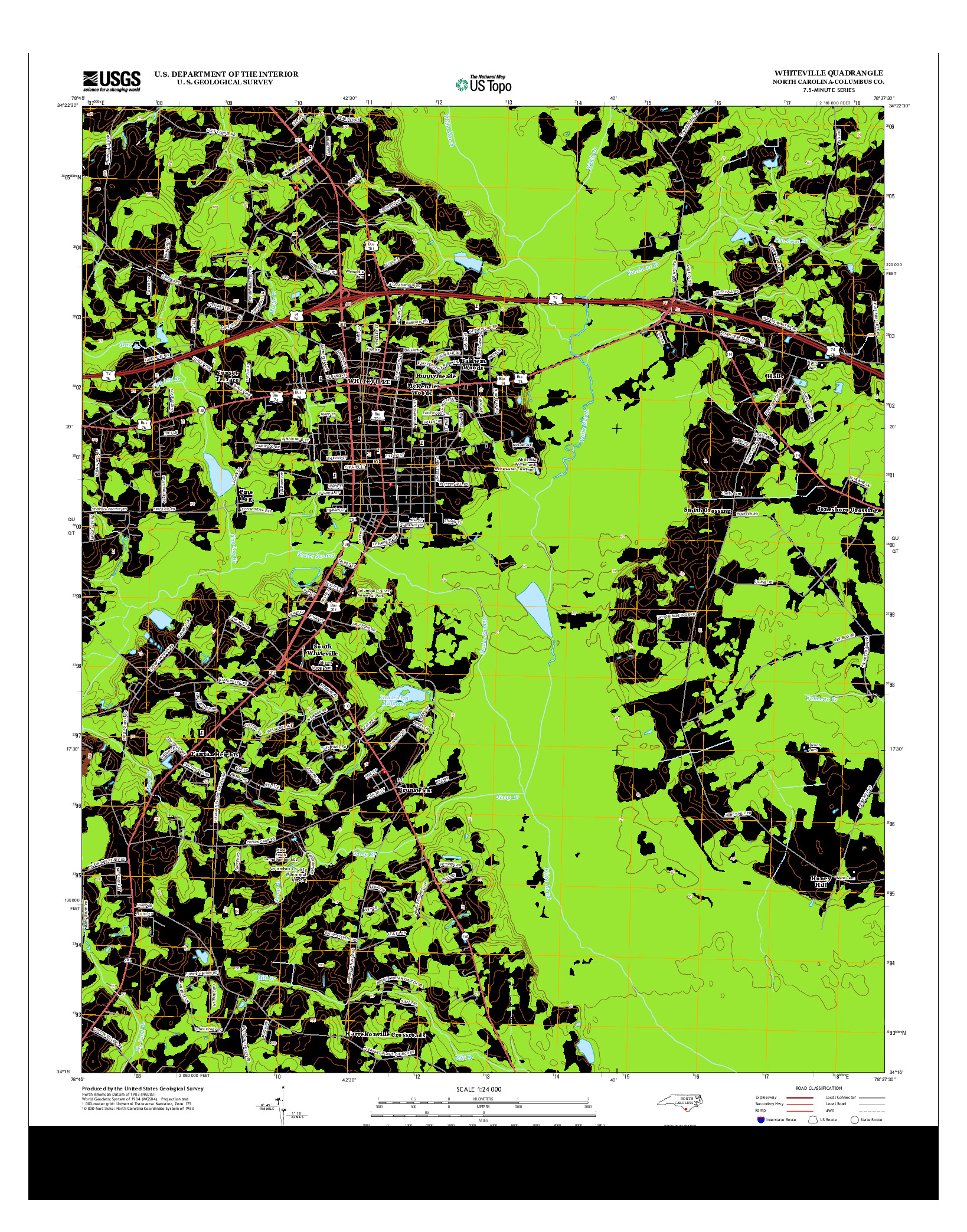 USGS US TOPO 7.5-MINUTE MAP FOR WHITEVILLE, NC 2013
