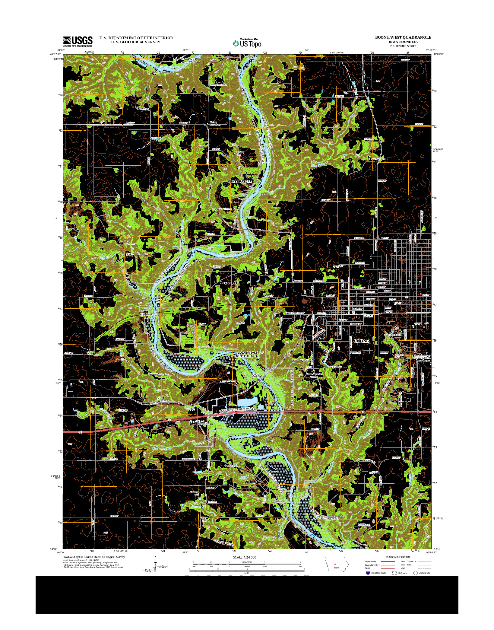 USGS US TOPO 7.5-MINUTE MAP FOR BOONE WEST, IA 2013