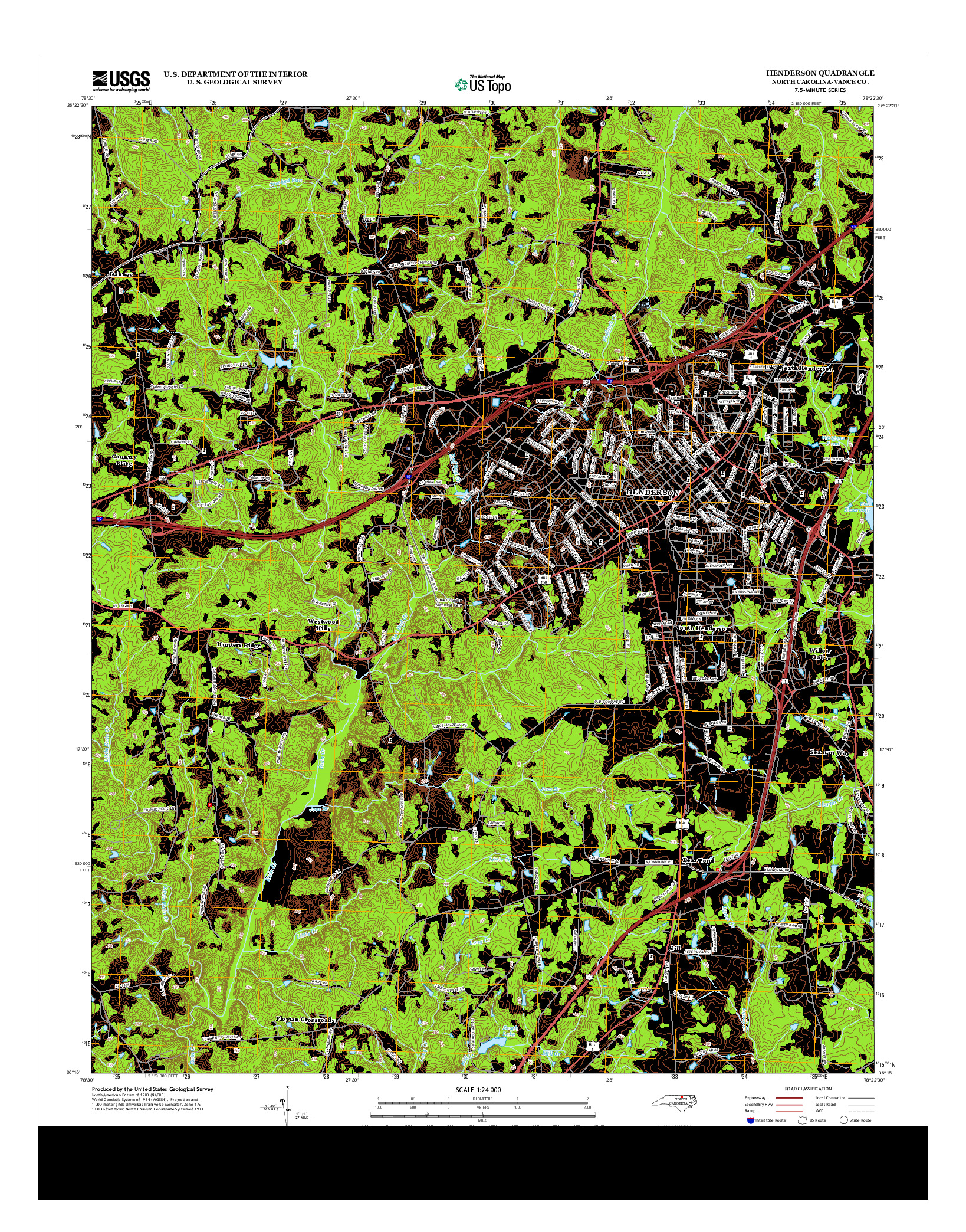 USGS US TOPO 7.5-MINUTE MAP FOR HENDERSON, NC 2013