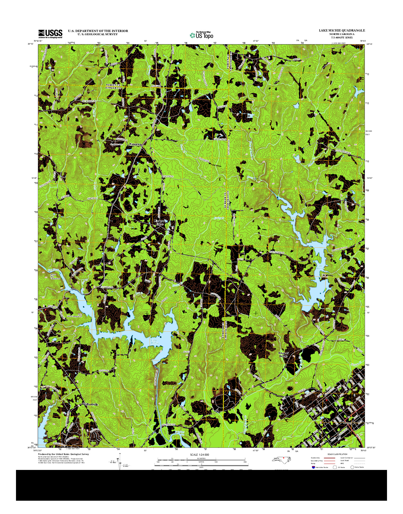 USGS US TOPO 7.5-MINUTE MAP FOR LAKE MICHIE, NC 2013