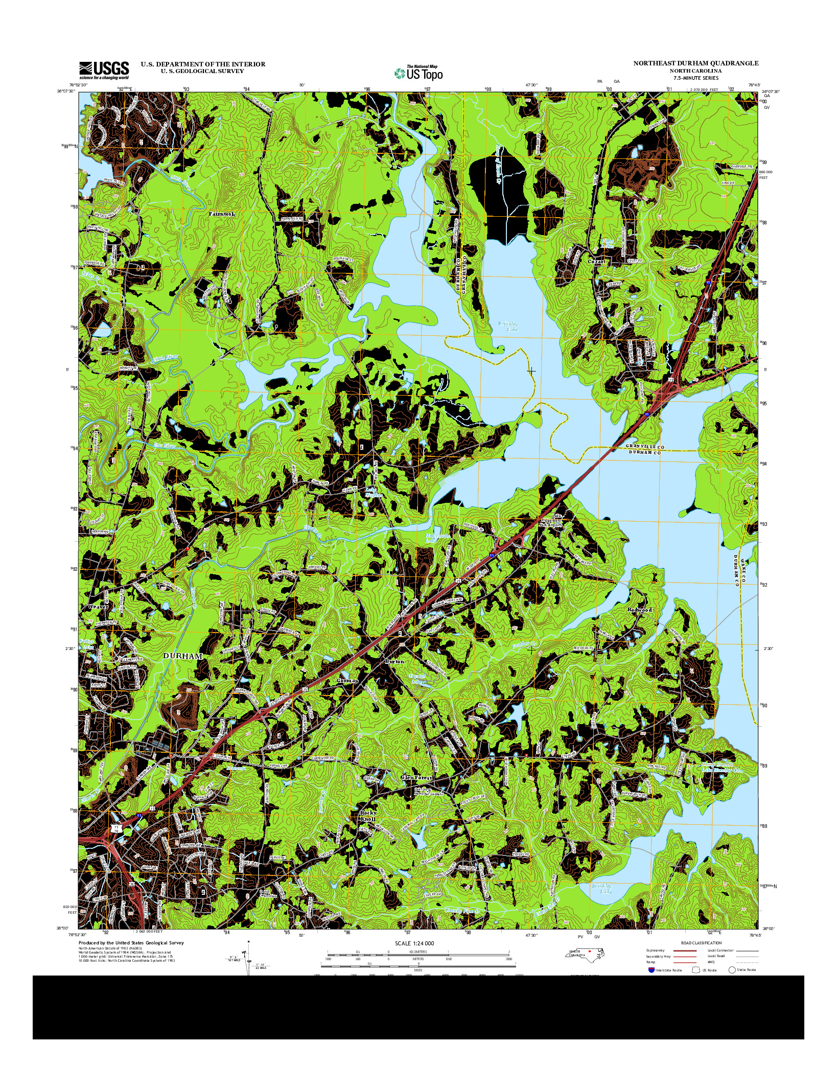 USGS US TOPO 7.5-MINUTE MAP FOR NORTHEAST DURHAM, NC 2013