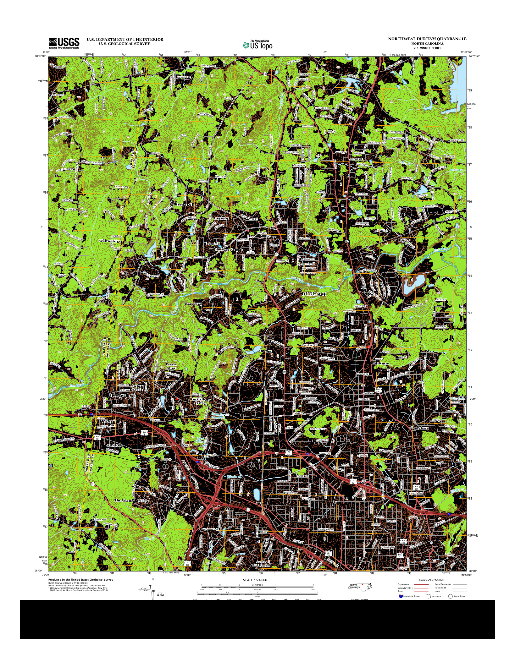 USGS US TOPO 7.5-MINUTE MAP FOR NORTHWEST DURHAM, NC 2013