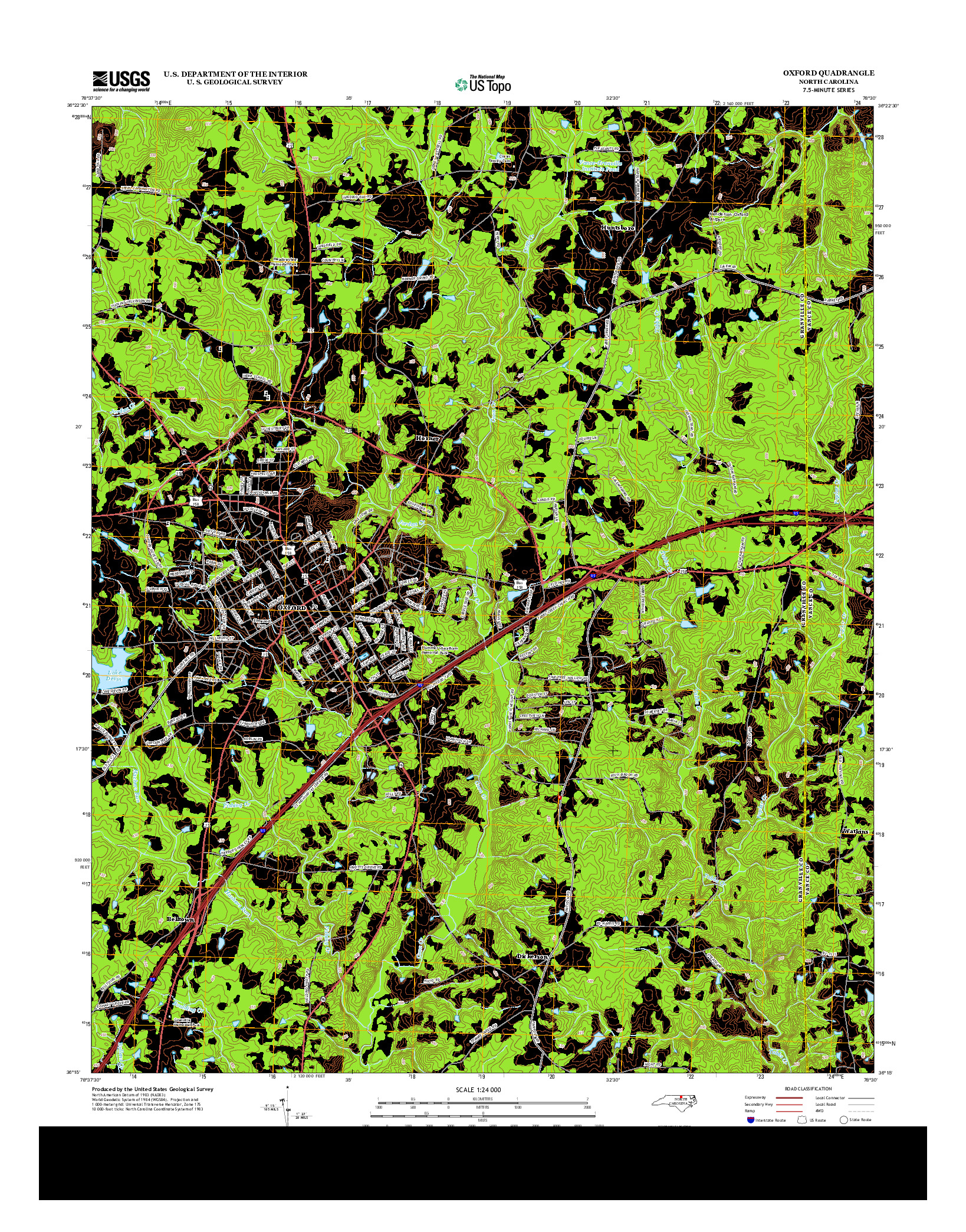 USGS US TOPO 7.5-MINUTE MAP FOR OXFORD, NC 2013