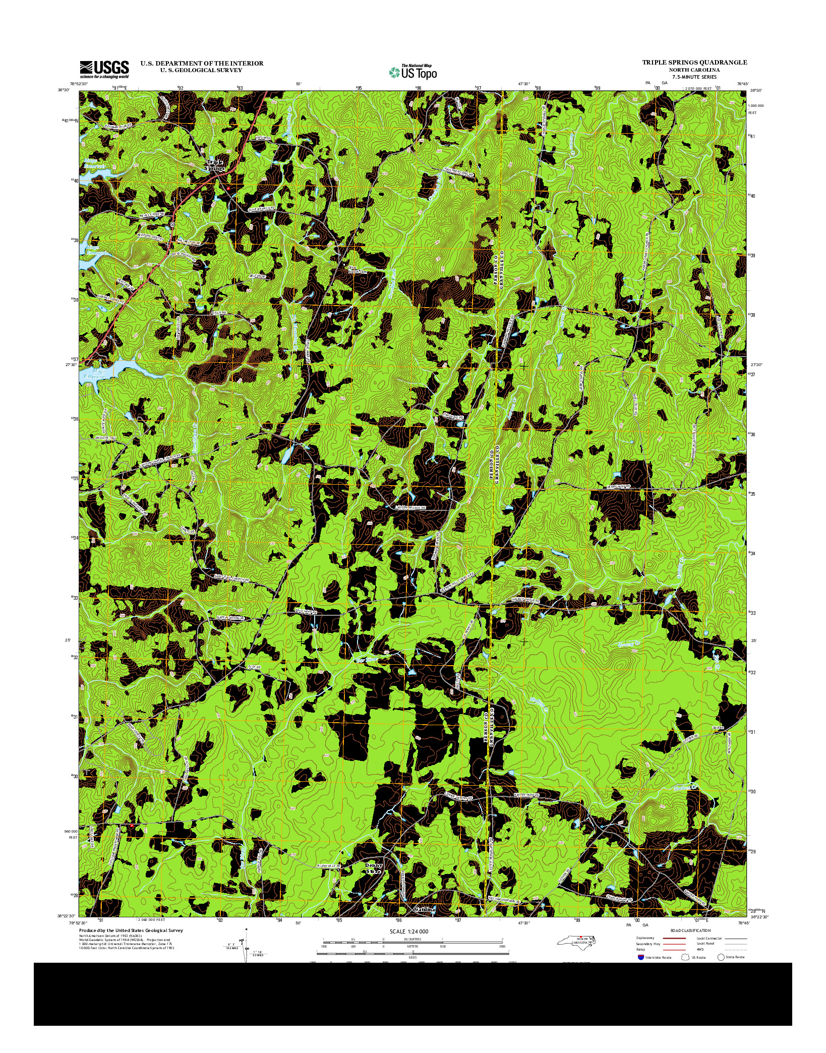 USGS US TOPO 7.5-MINUTE MAP FOR TRIPLE SPRINGS, NC 2013