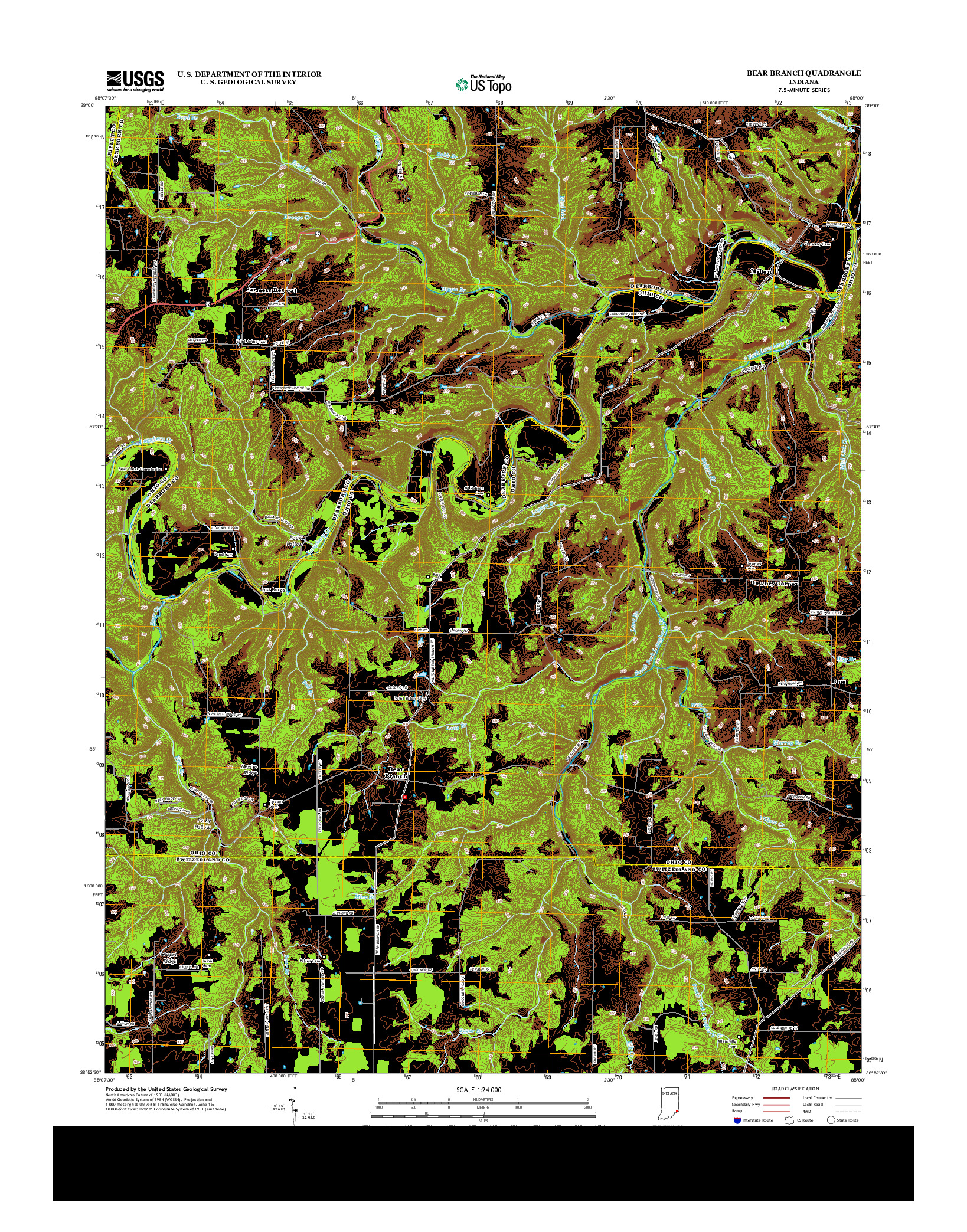 USGS US TOPO 7.5-MINUTE MAP FOR BEAR BRANCH, IN 2013