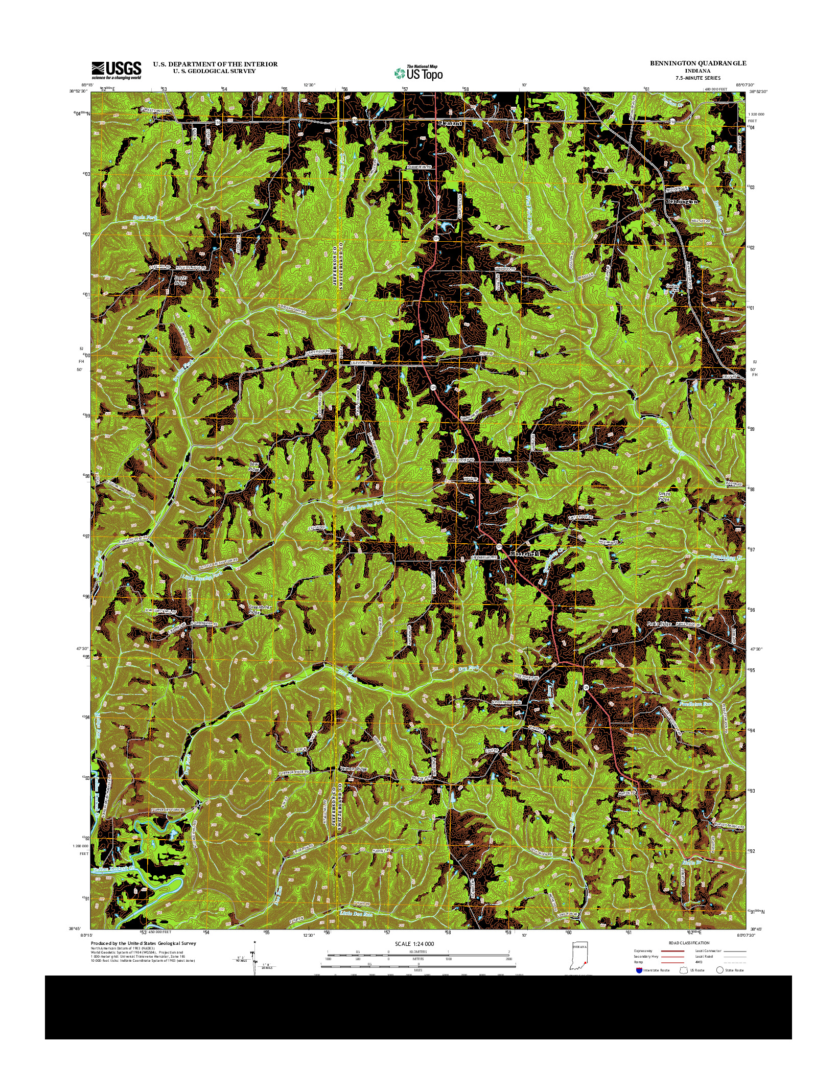 USGS US TOPO 7.5-MINUTE MAP FOR BENNINGTON, IN 2013