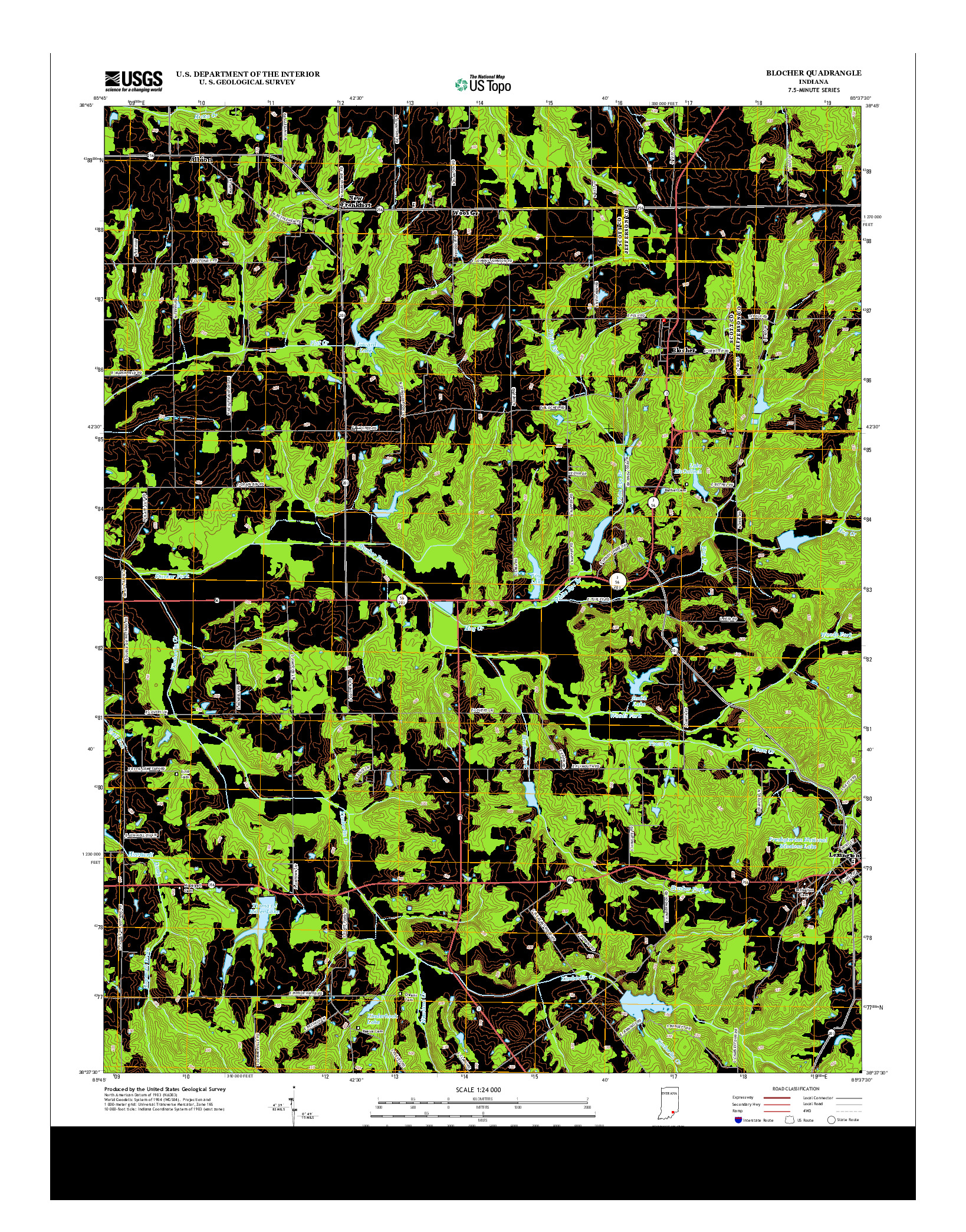 USGS US TOPO 7.5-MINUTE MAP FOR BLOCHER, IN 2013