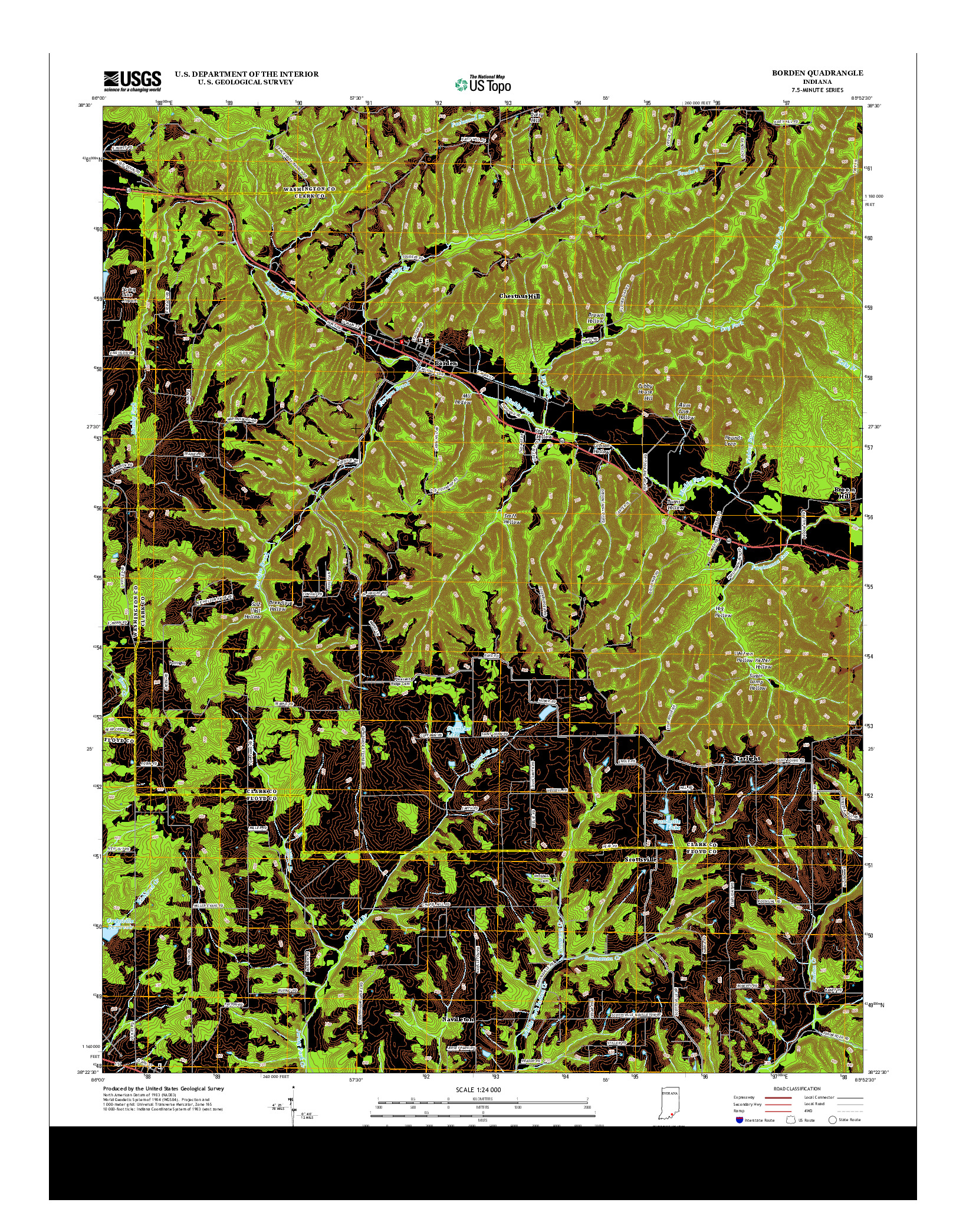 USGS US TOPO 7.5-MINUTE MAP FOR BORDEN, IN 2013