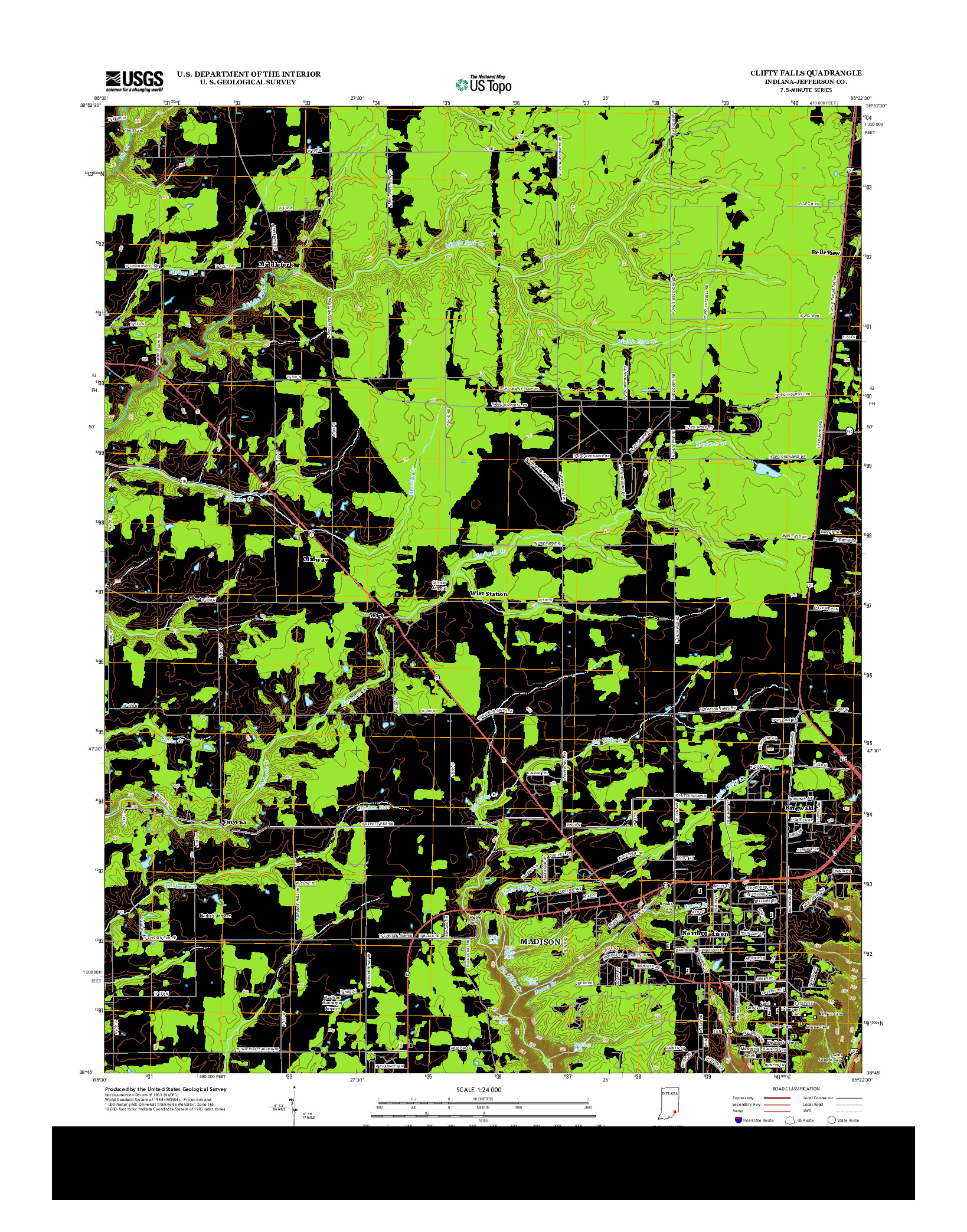 USGS US TOPO 7.5-MINUTE MAP FOR CLIFTY FALLS, IN 2013