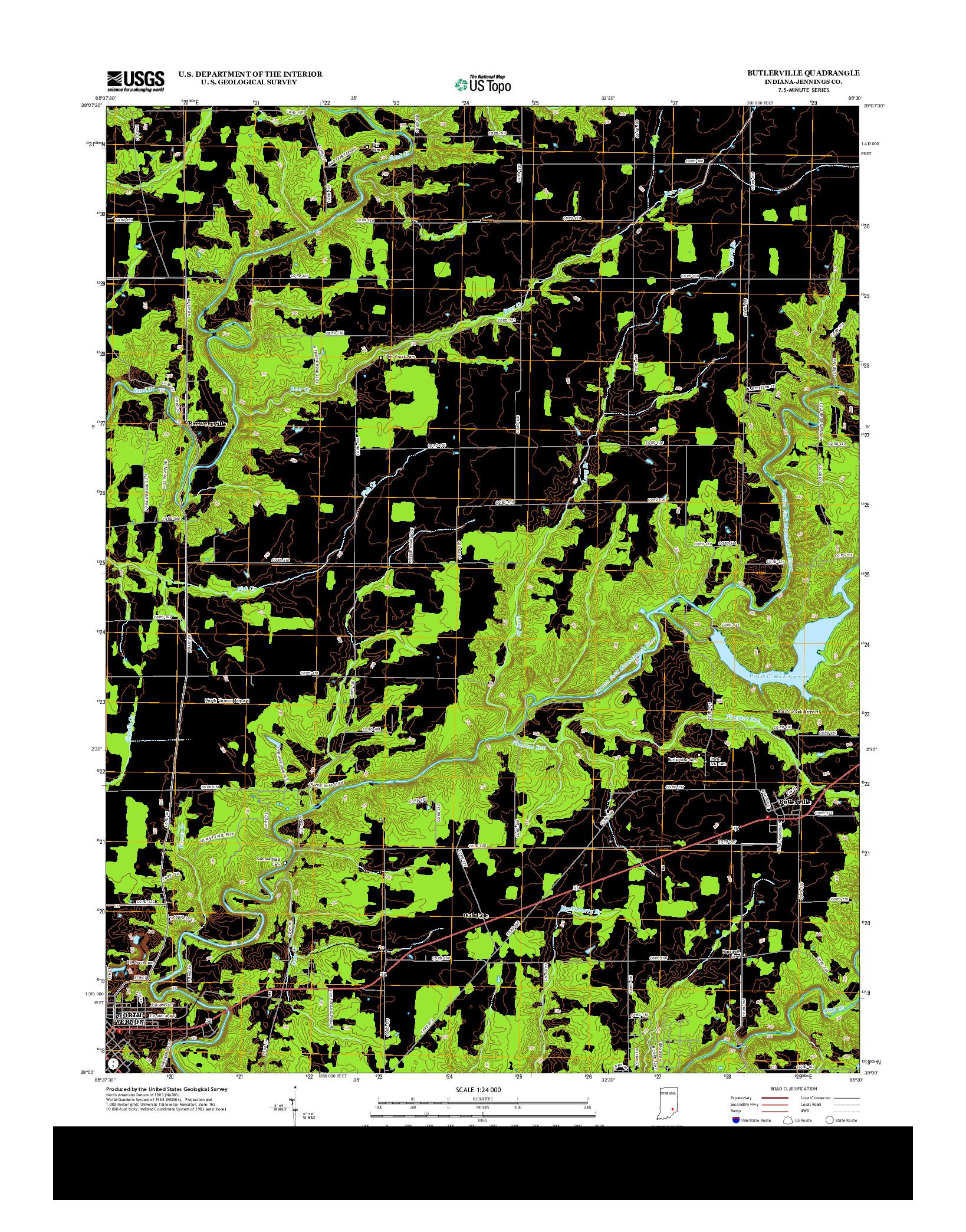 USGS US TOPO 7.5-MINUTE MAP FOR BUTLERVILLE, IN 2013