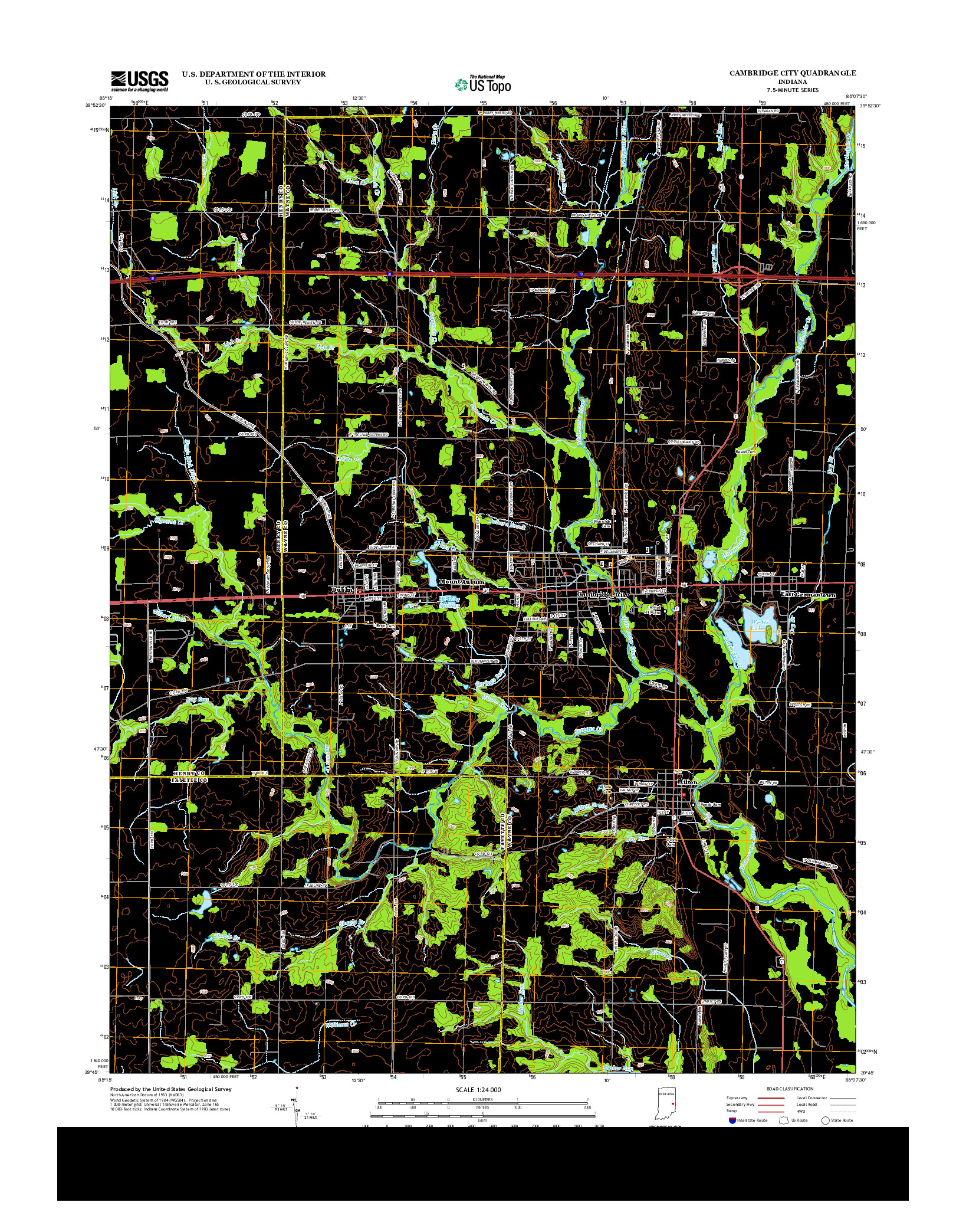 USGS US TOPO 7.5-MINUTE MAP FOR CAMBRIDGE CITY, IN 2013