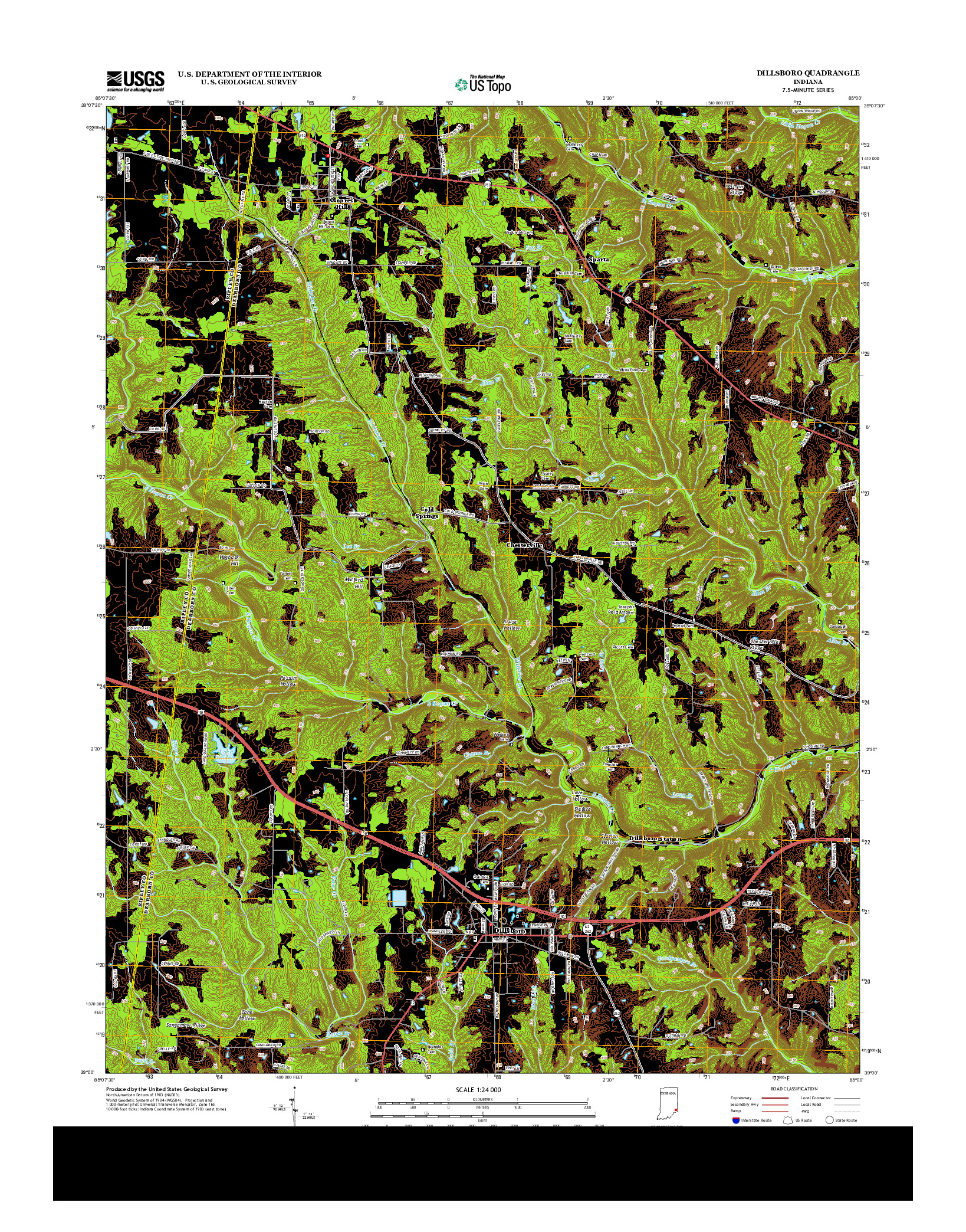 USGS US TOPO 7.5-MINUTE MAP FOR DILLSBORO, IN 2013