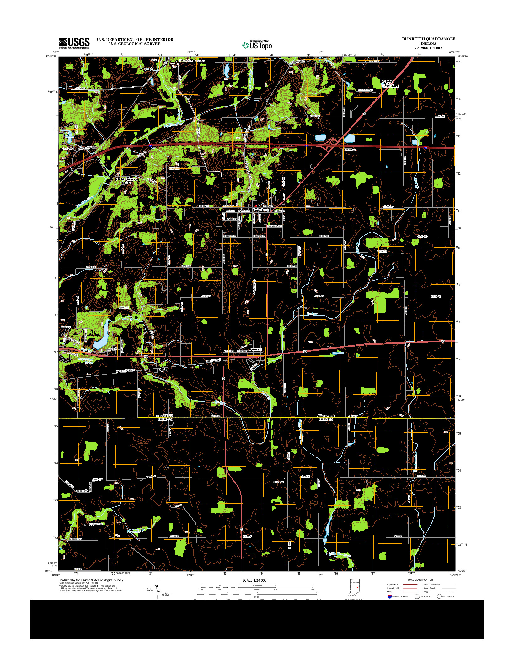 USGS US TOPO 7.5-MINUTE MAP FOR DUNREITH, IN 2013