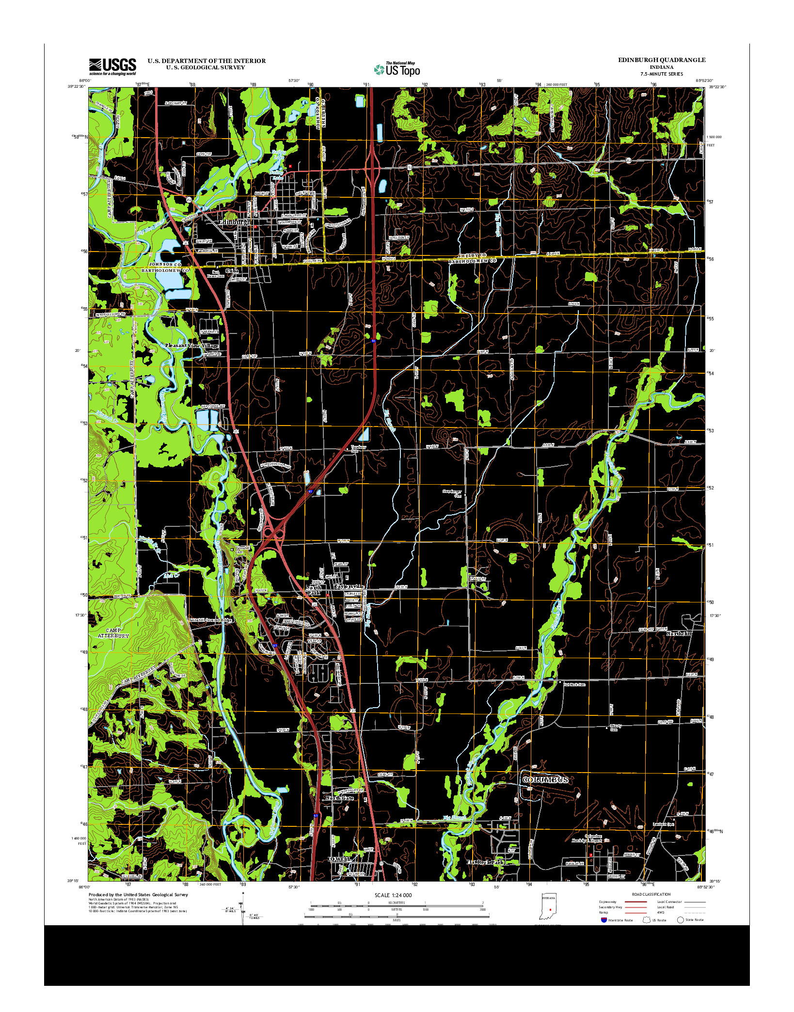 USGS US TOPO 7.5-MINUTE MAP FOR EDINBURGH, IN 2013