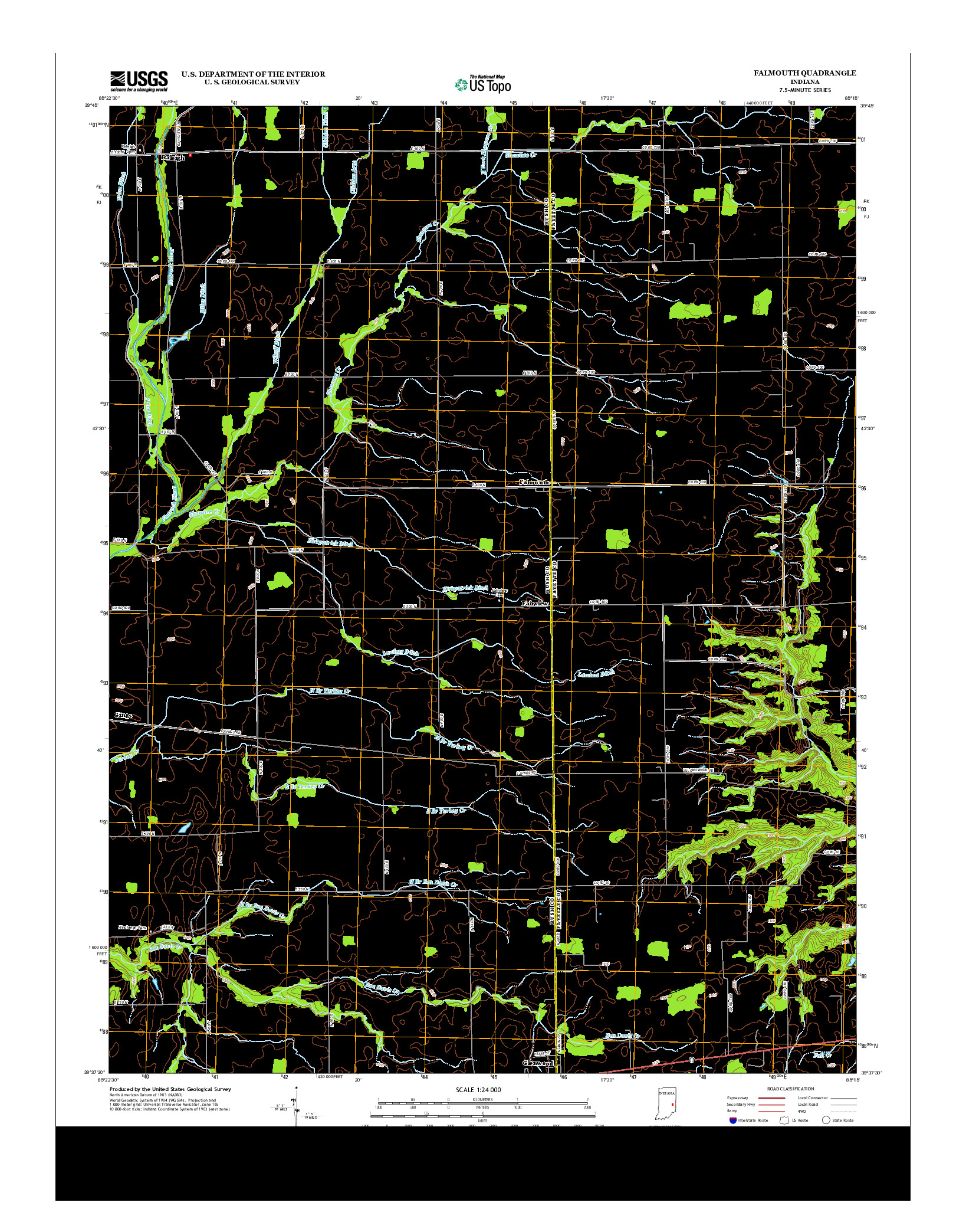 USGS US TOPO 7.5-MINUTE MAP FOR FALMOUTH, IN 2013