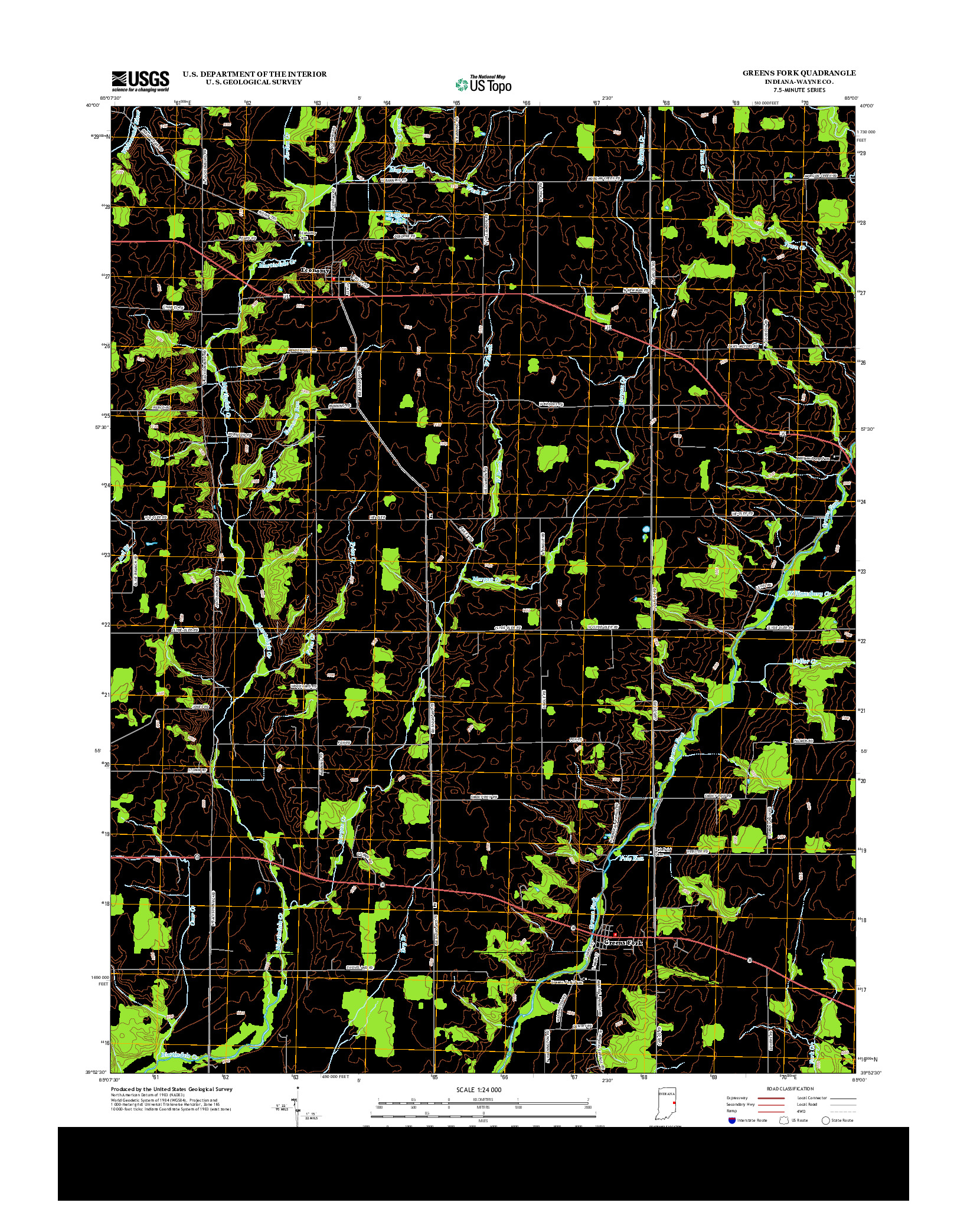 USGS US TOPO 7.5-MINUTE MAP FOR GREENS FORK, IN 2013