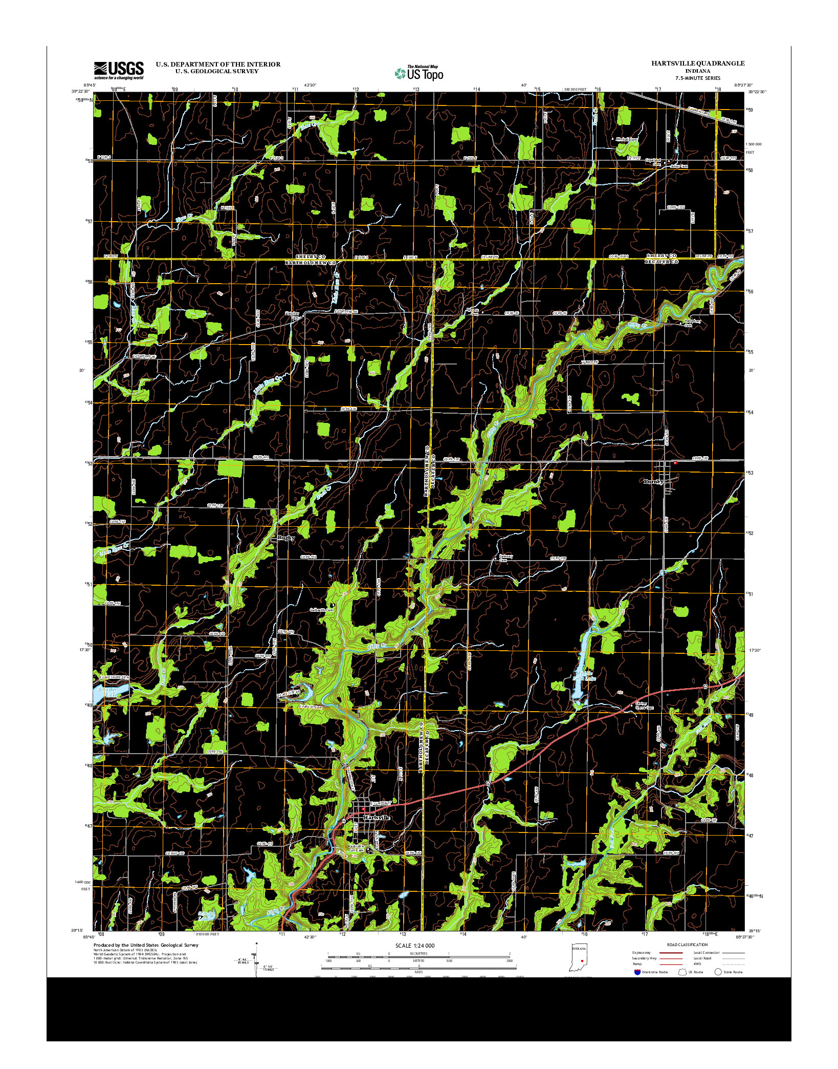 USGS US TOPO 7.5-MINUTE MAP FOR HARTSVILLE, IN 2013