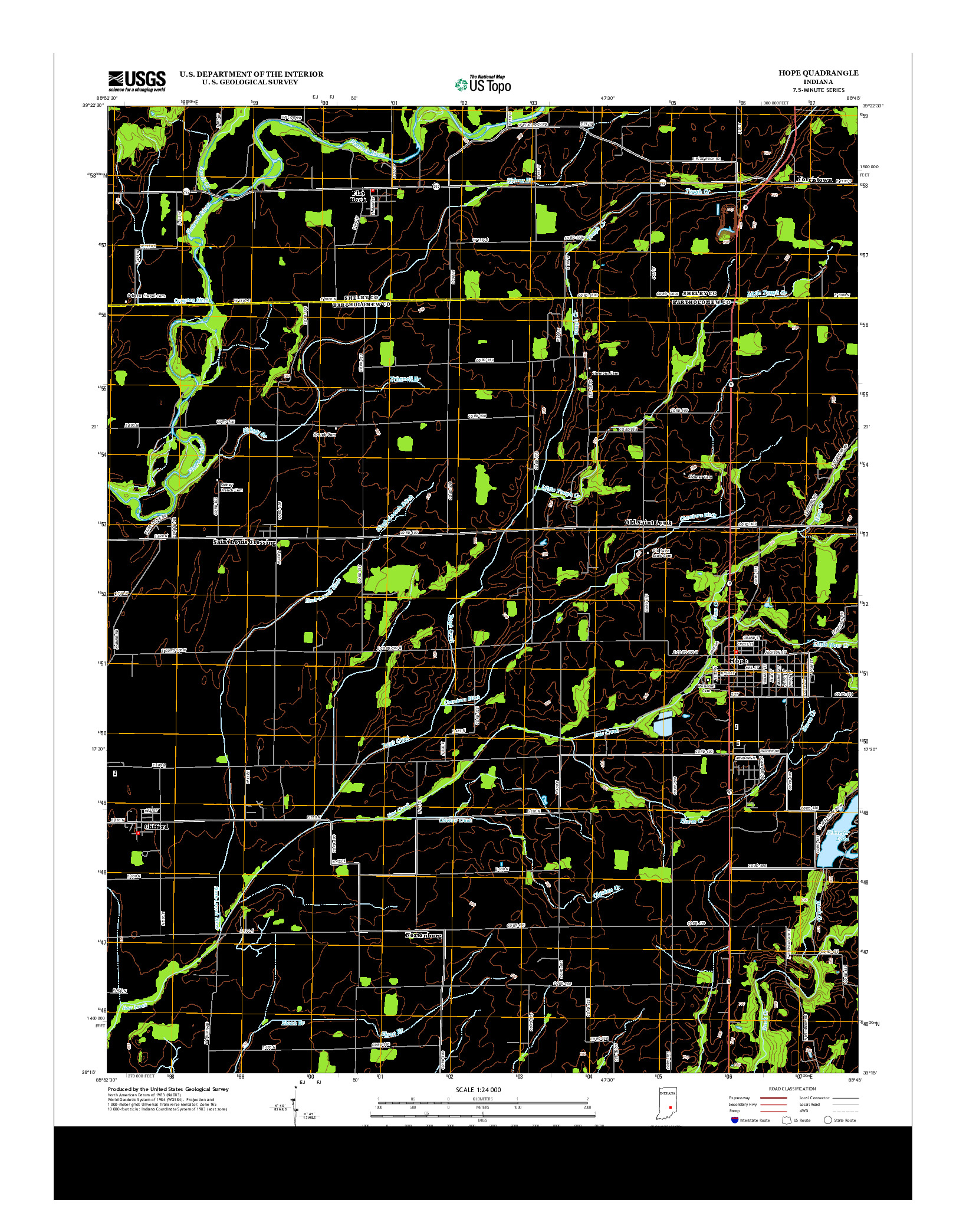 USGS US TOPO 7.5-MINUTE MAP FOR HOPE, IN 2013