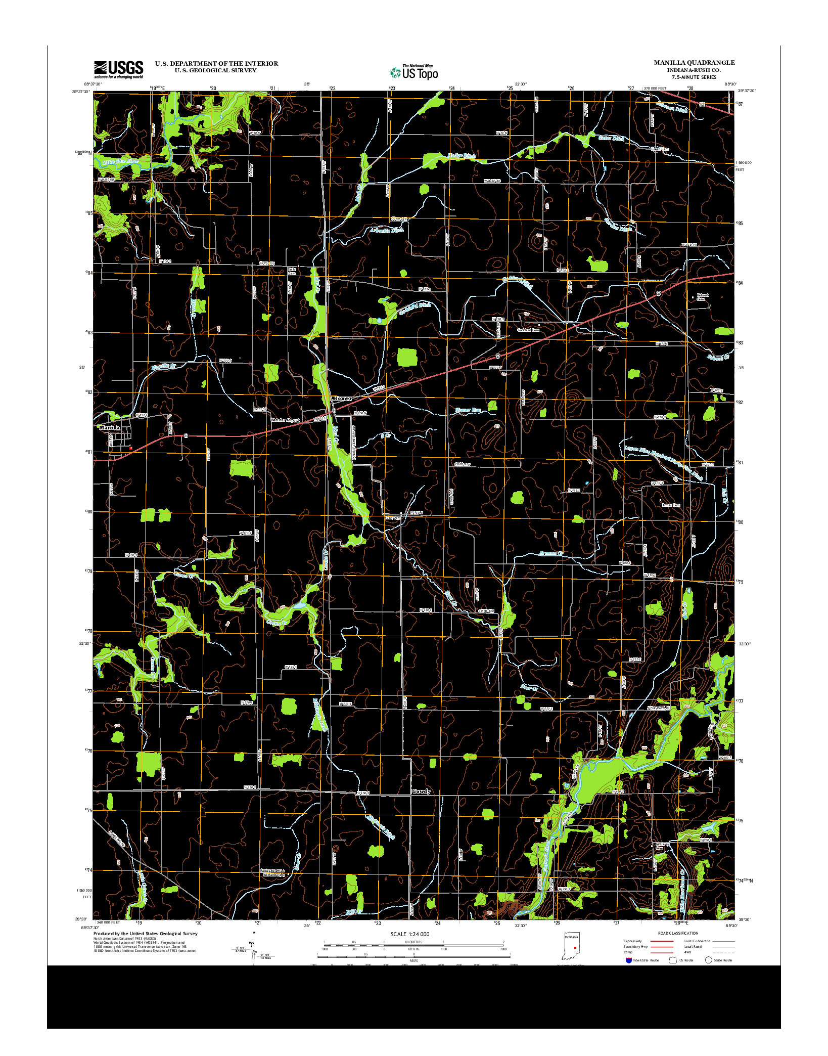 USGS US TOPO 7.5-MINUTE MAP FOR MANILLA, IN 2013