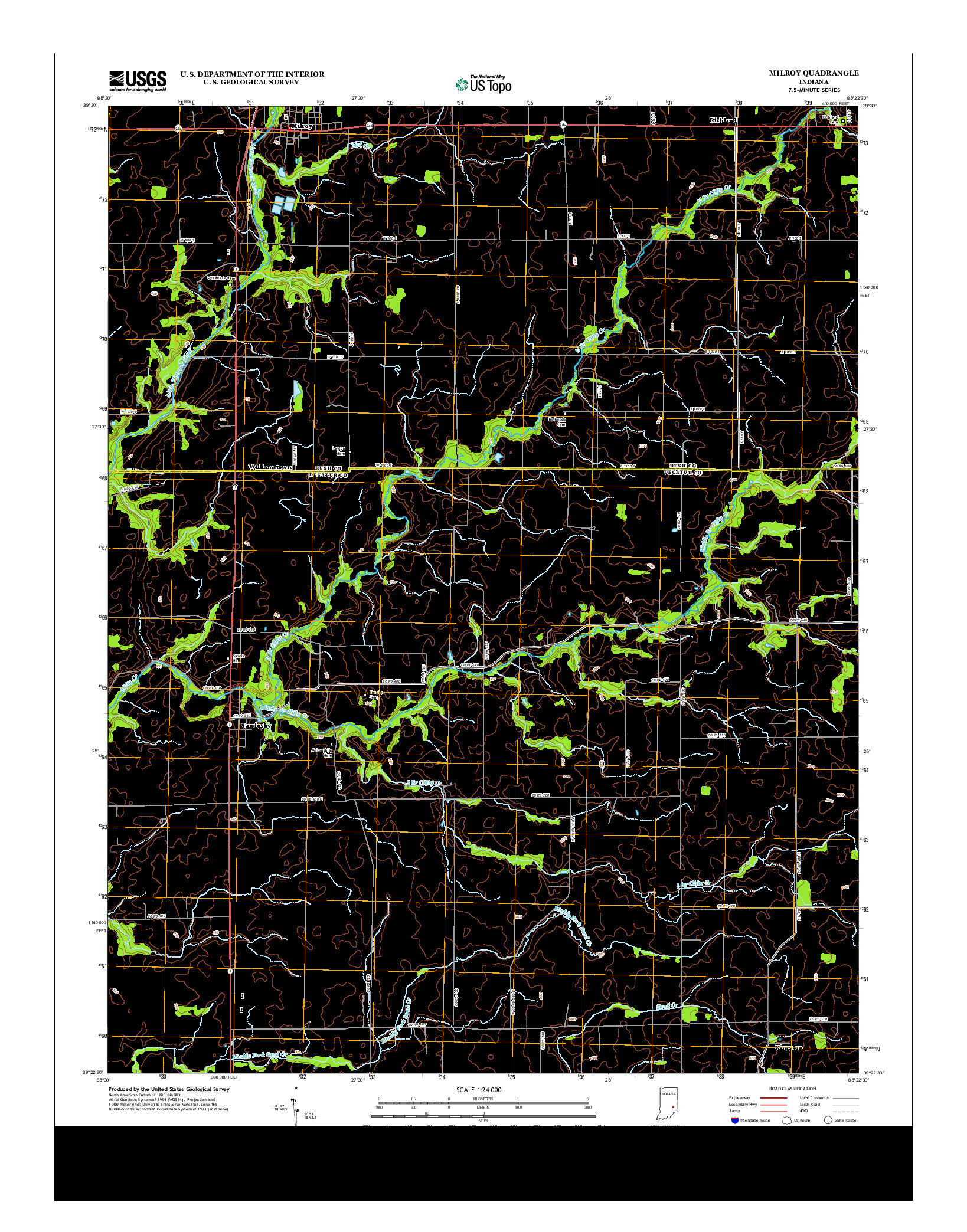 USGS US TOPO 7.5-MINUTE MAP FOR MILROY, IN 2013