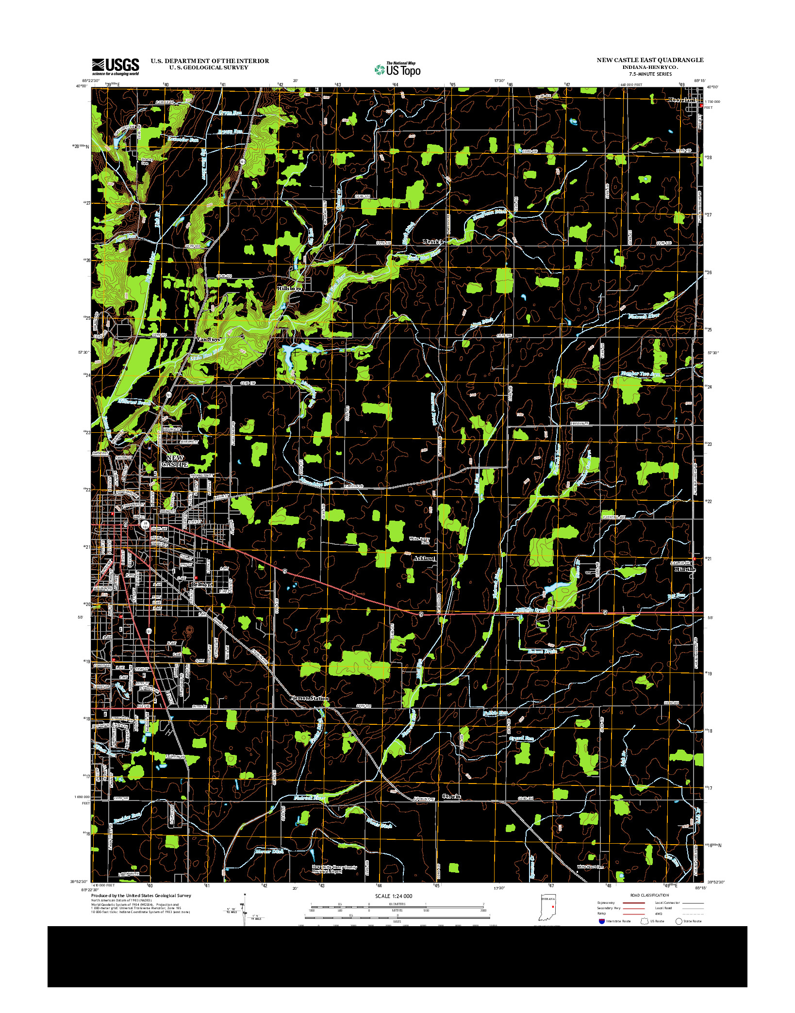 USGS US TOPO 7.5-MINUTE MAP FOR NEW CASTLE EAST, IN 2013