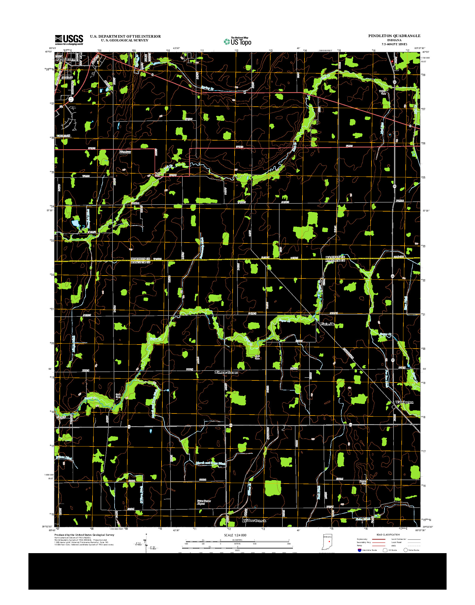 USGS US TOPO 7.5-MINUTE MAP FOR PENDLETON, IN 2013