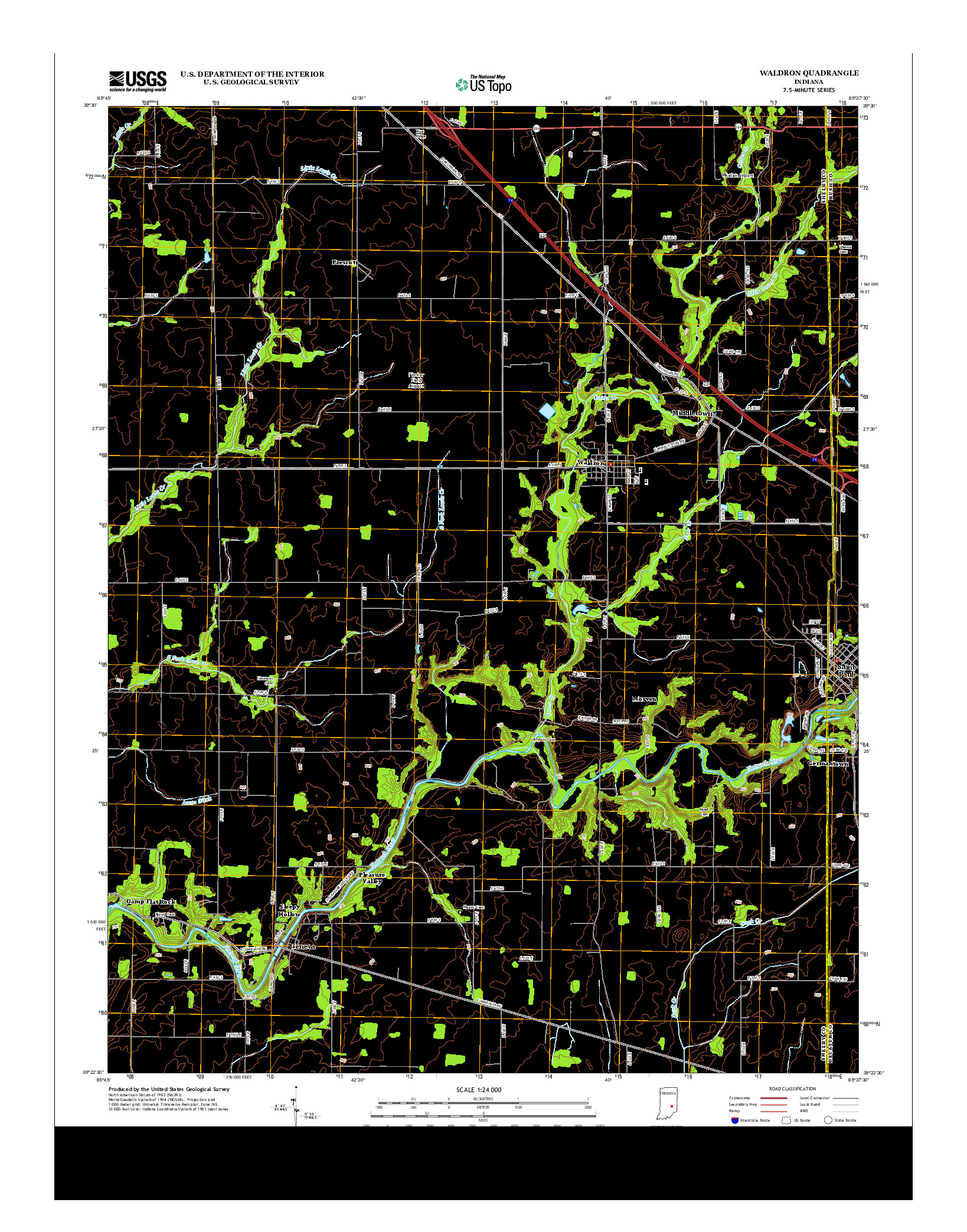 USGS US TOPO 7.5-MINUTE MAP FOR WALDRON, IN 2013